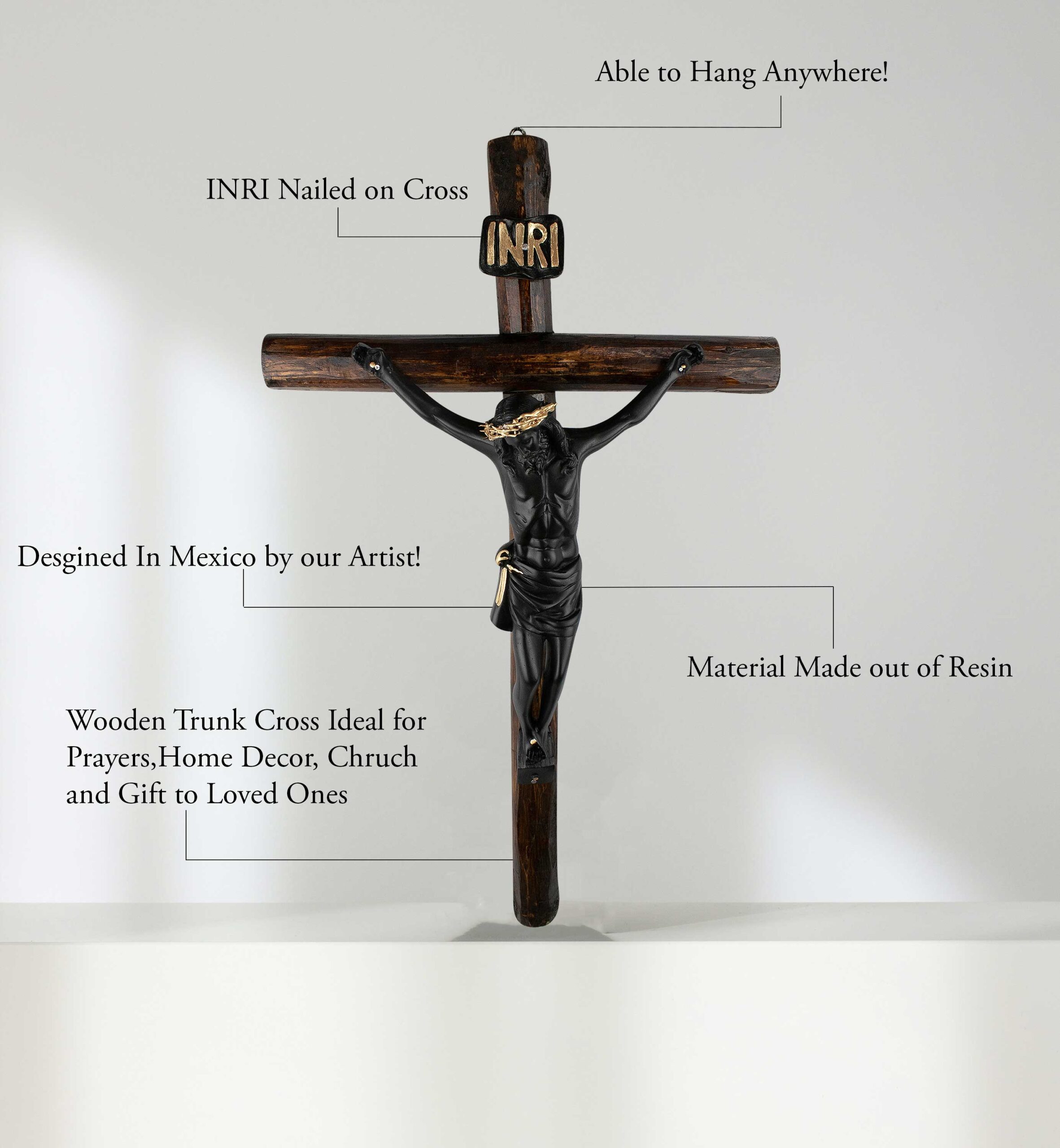 Mrcjsales: Jesus Christ Black | Wooden Trunk | Tree Trunk & Resin | Mexican Design | Faith Symbol | Warning: Thorn Crown | Handmade Alterations