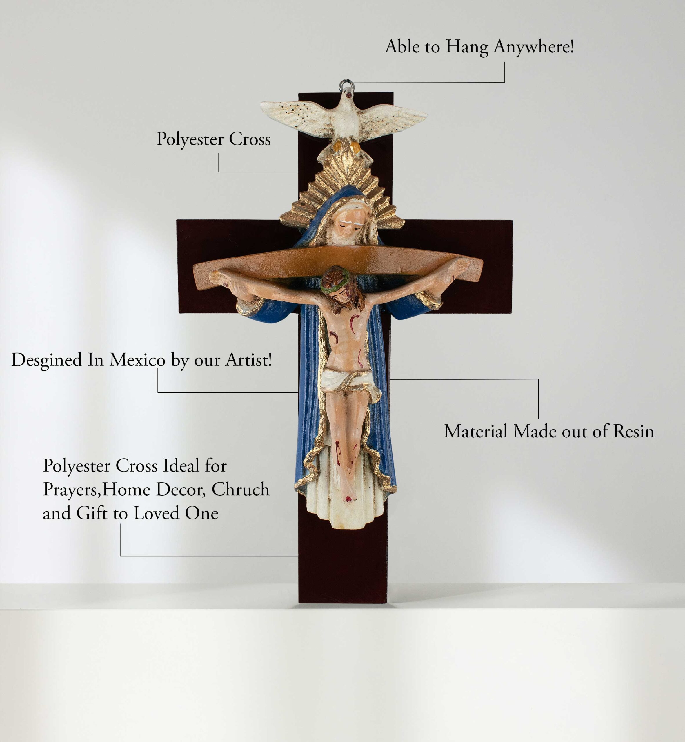 Mrcjsales: Holy Trinity Blue Crucifix | Santísima Trinidad Cruz | Polyester & Resin | Made in Mexico | Ideal Christian Gift!