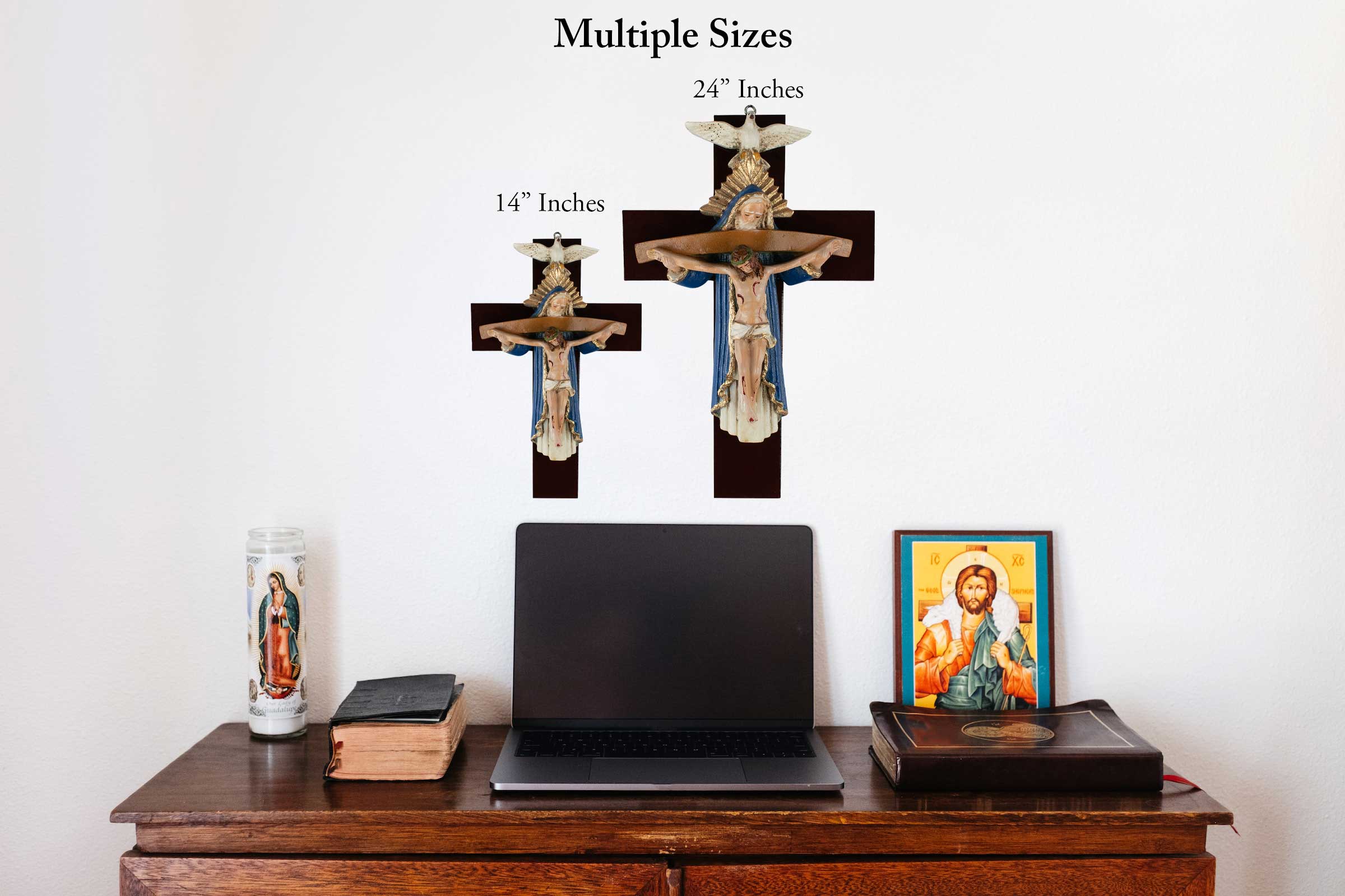 Mrcjsales: Holy Trinity Blue Crucifix | Santísima Trinidad Cruz | Polyester & Resin | Made in Mexico | Ideal Christian Gift!