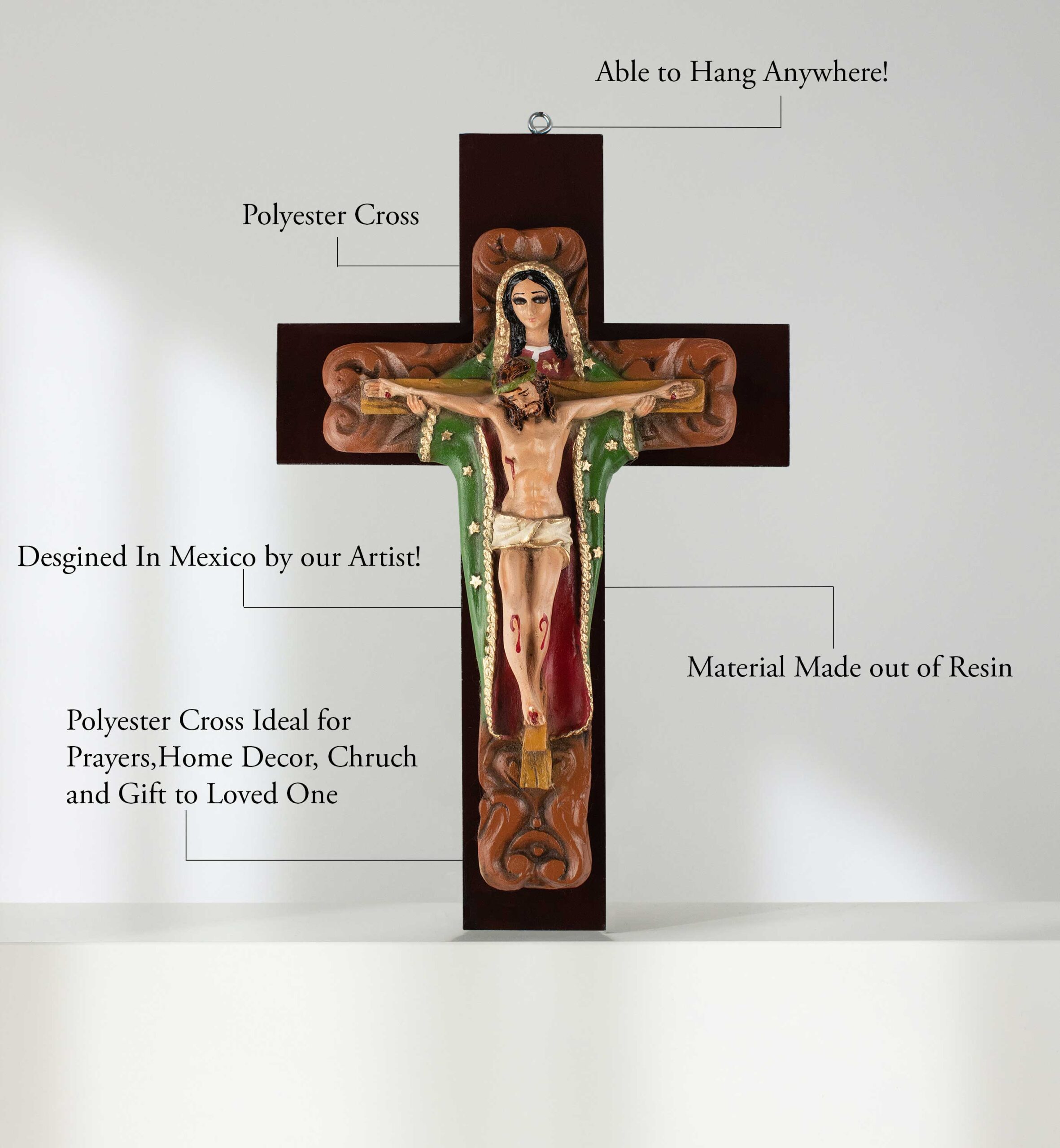 Mrcjsales: Lady of Guadalupe W | Jesus Christ Crucifix | Polyester Resin Art | Made in Mexico | Sizes for Every Occasion