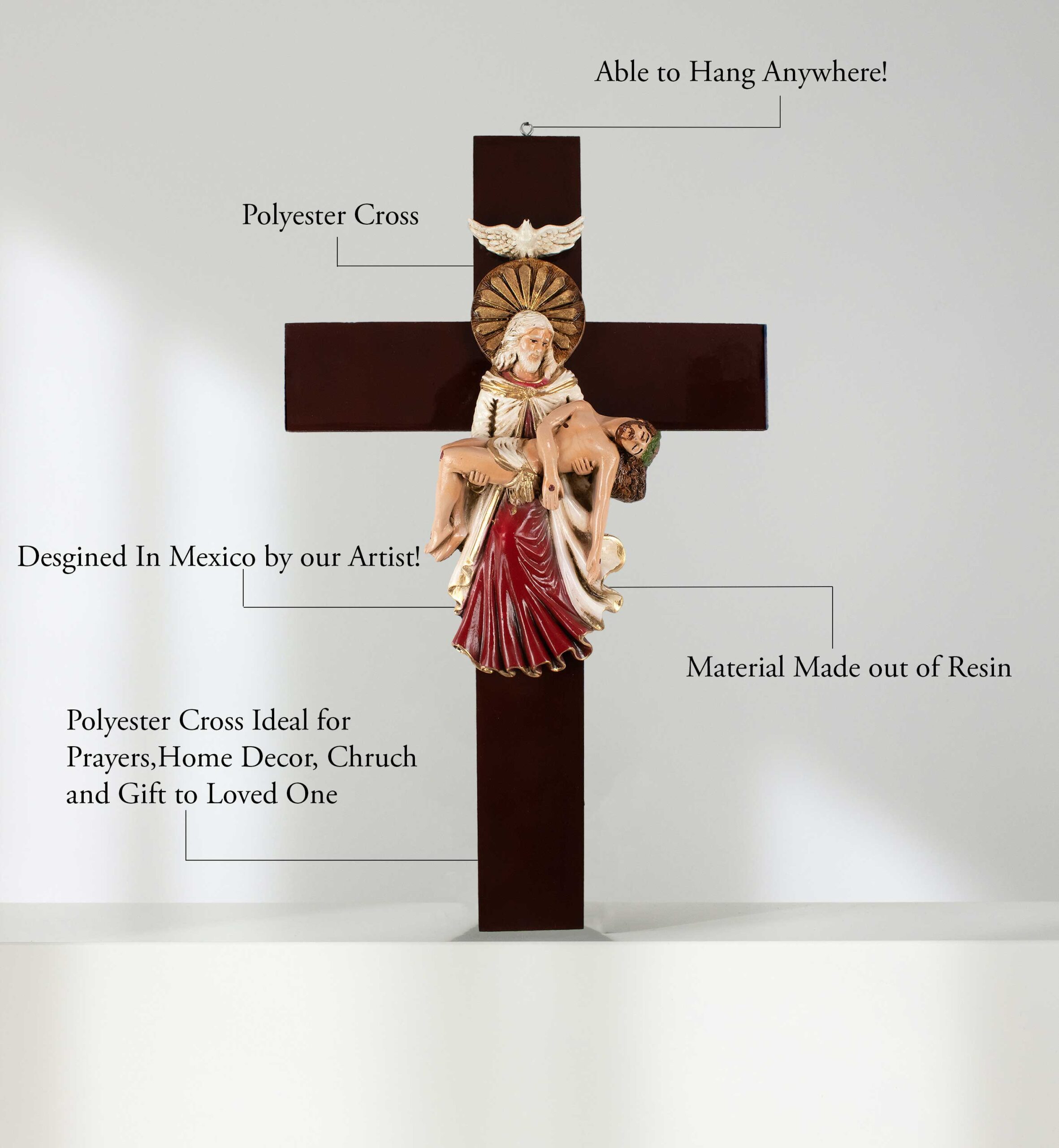 Mrcjsales: Holy Trinity Crucifix | Santísima Trinidad Cruz | Religious Gift | Polyester Resin Art | Made in Mexico | Sizes for Every Occasion