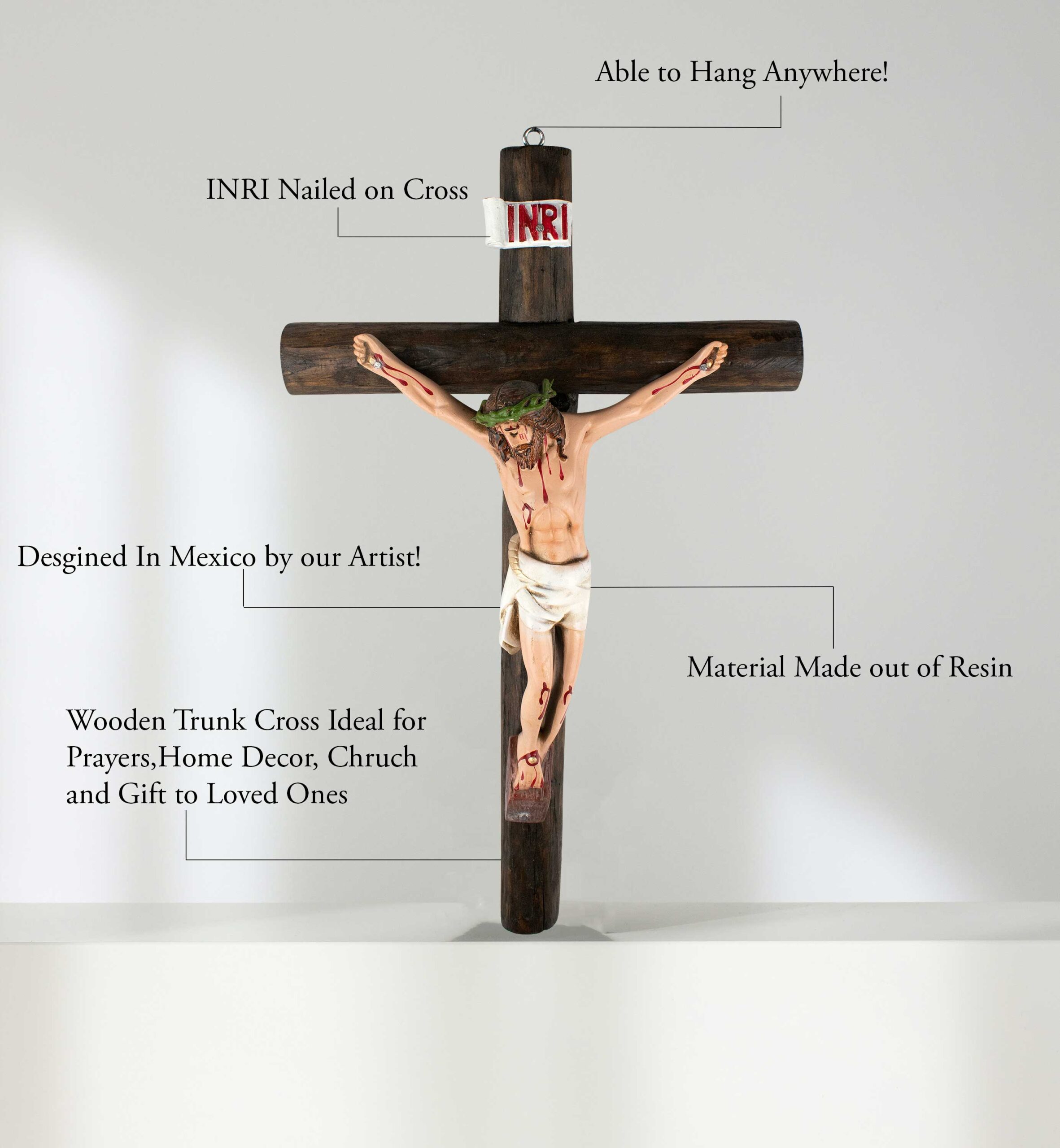 Mrcjsales: Jesus Christ White | Wooden Trunk | Tree Trunk & Resin | Mexican Design | Faith Symbol | Warning: Thorn Crown | Handmade Alterations