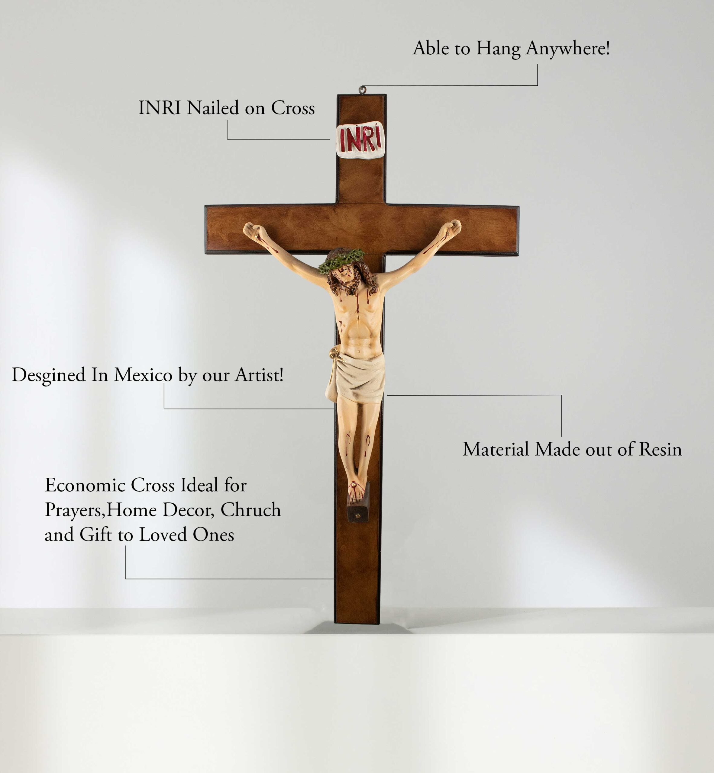 Mrcjsales: Jesus Christ White Crucifix | Economic & Resin | Various Sizes | Faith Symbol | Warning: Thorn Crown | Christmas Gift of Hope