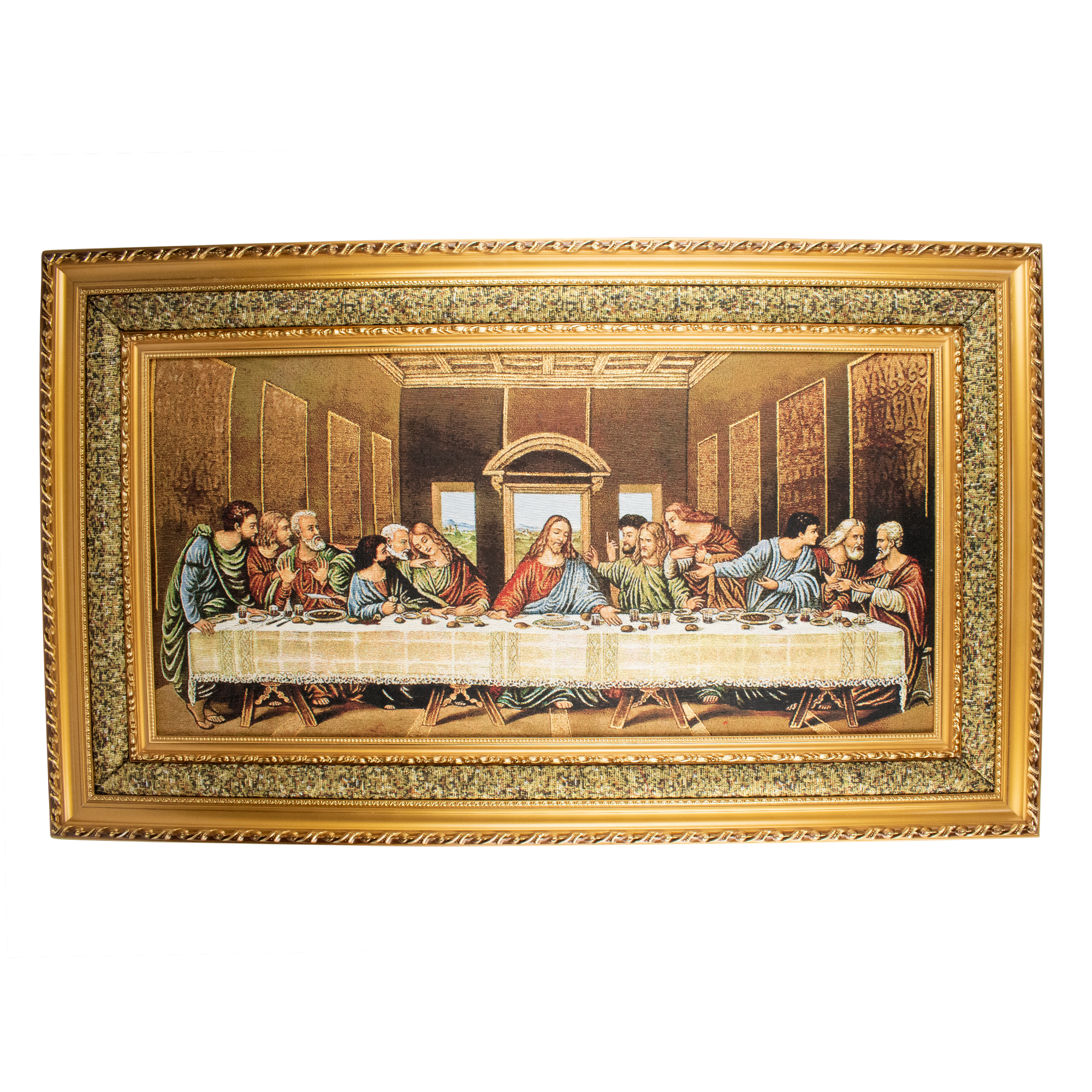 Mrcjsales: Last Supper Cloth Frame | Religious Icon on Woven Cloth | Elegant Double Frame | Perfect Gift for Religious Occasions | Ready to Hang