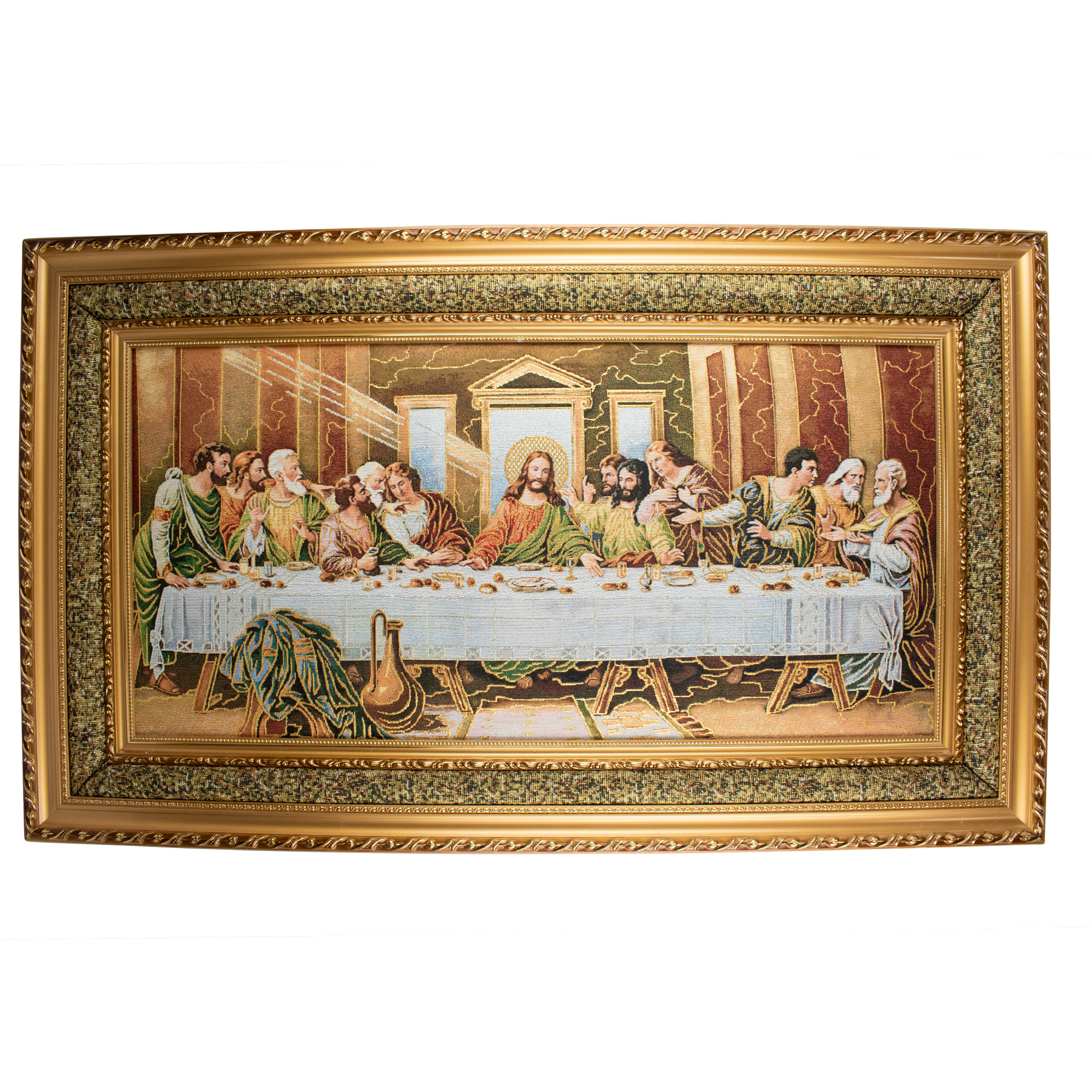 Mrcjsales: Last Supper Cloth Frame | Religious Icon on Woven Cloth | Elegant Double Frame | Perfect Gift for Special Occasions | Ready to Hang Art