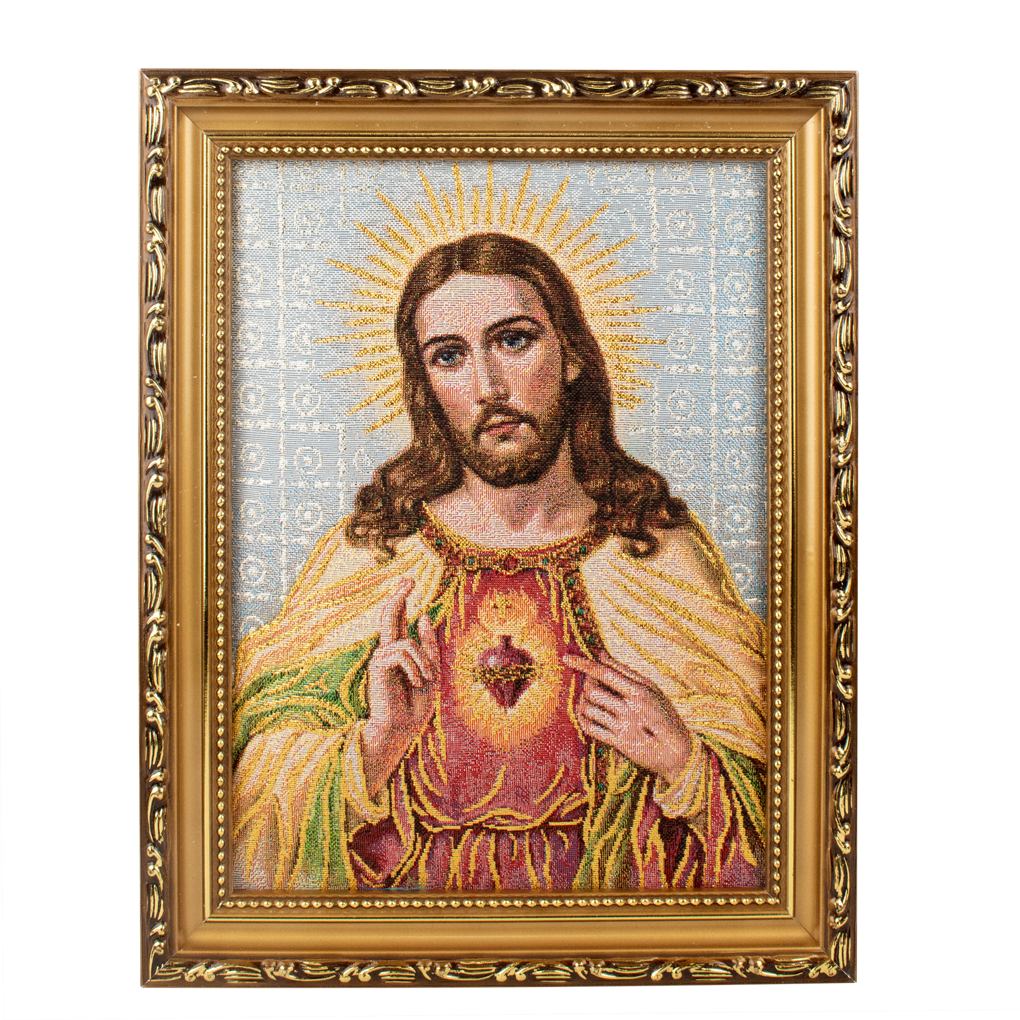 Mrcjsales: Sacred Heart of Jesus | Religious Cloth Art | Elegant Double Frame | Spanish Name: Sagrado Corazon de Jesus