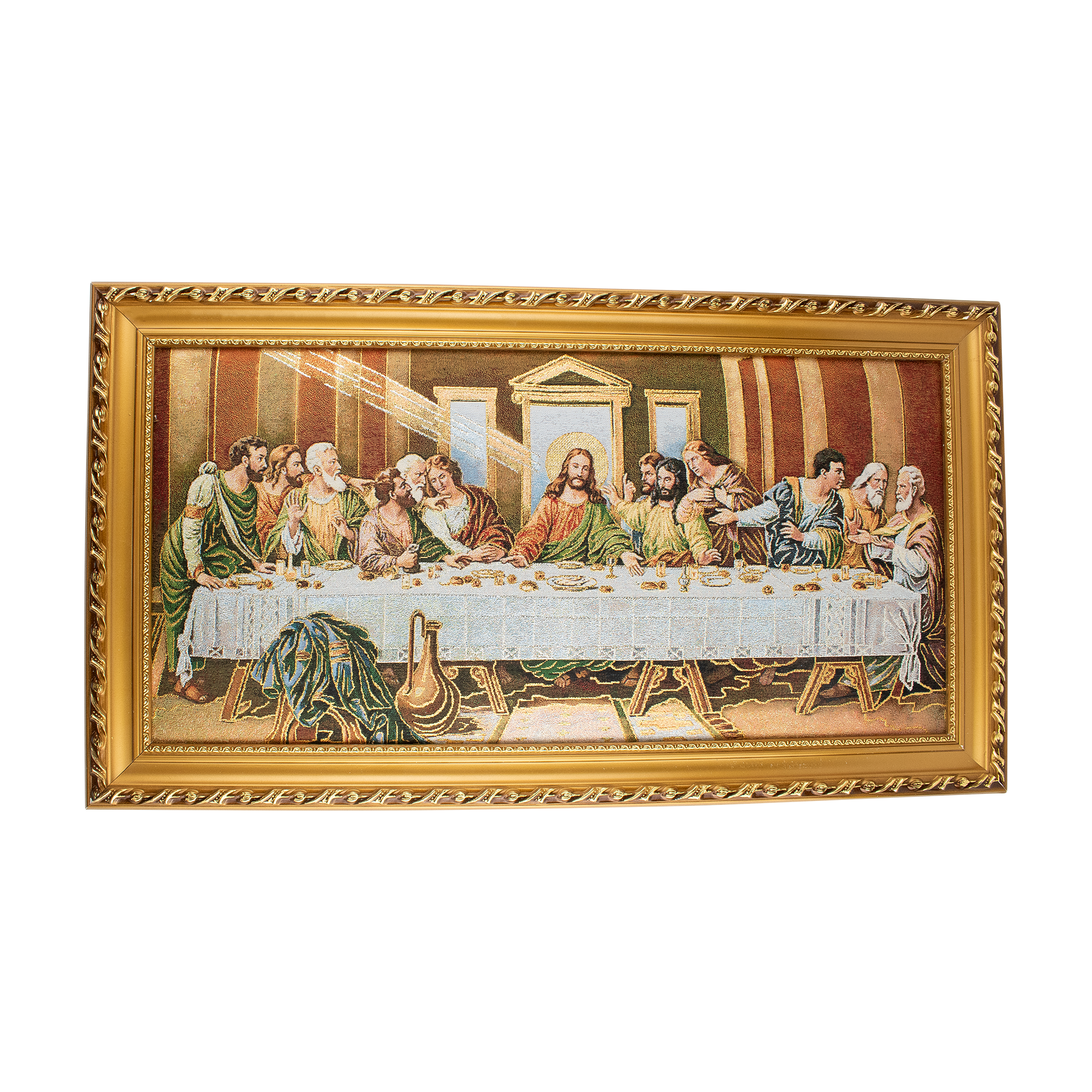 Mrcjsales: Last Supper Cloth Frame | Religious Icon on Woven Cloth | Elegant Double Frame | Perfect Gift for Special Occasions | Ready to Hang Art