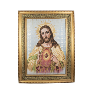 Mrcjsales: Sacred Heart of Jesus | Religious Cloth Art | Elegant Double Frame | Spanish Name: Sagrado Corazon de Jesus