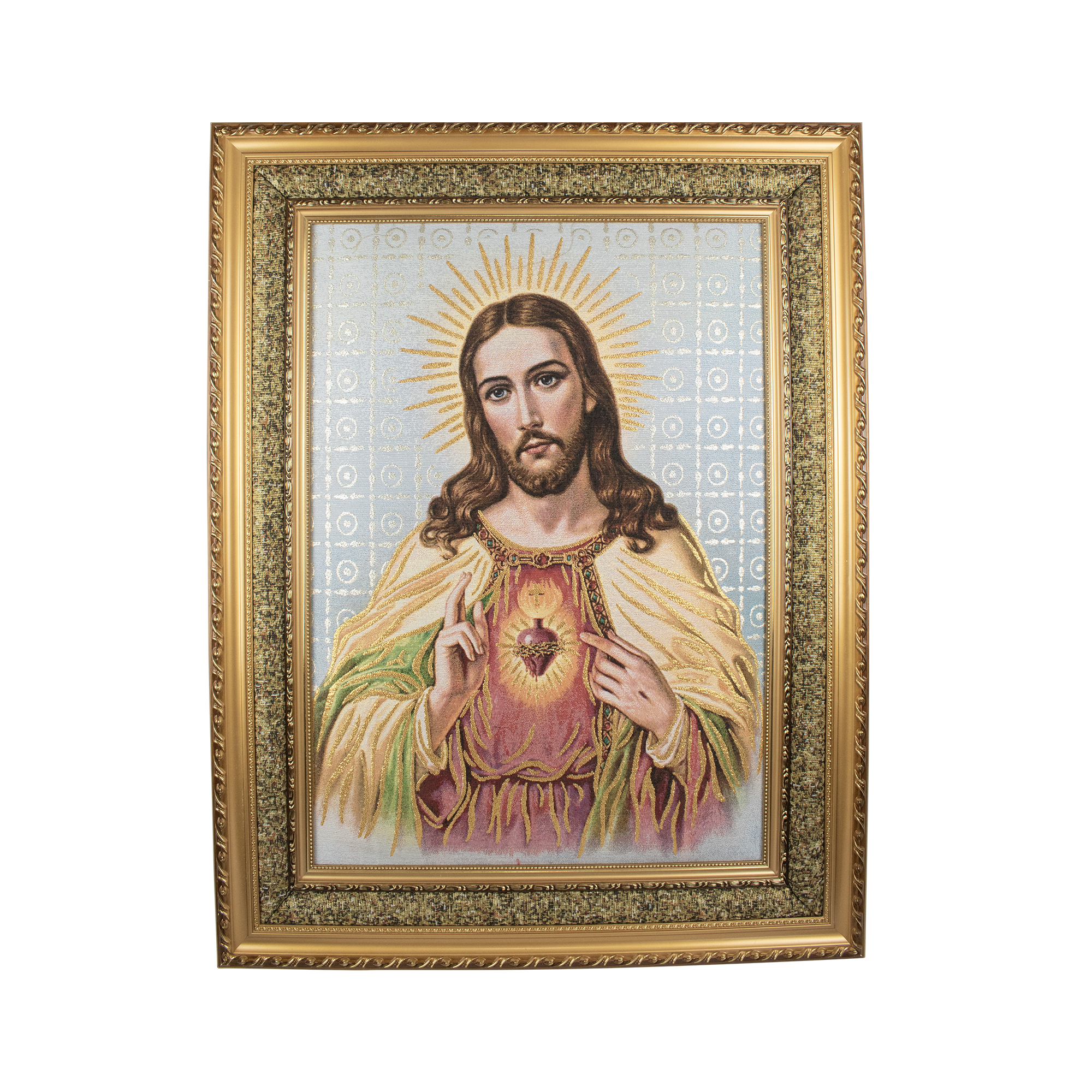 Mrcjsales: Sacred Heart of Jesus | Religious Cloth Art | Elegant Double Frame | Spanish Name: Sagrado Corazon de Jesus