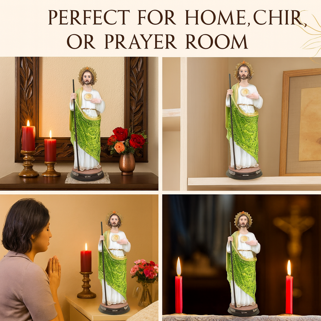 St. Jude Glitter Statue – San Judas Tadeo Resin Catholic Figurine