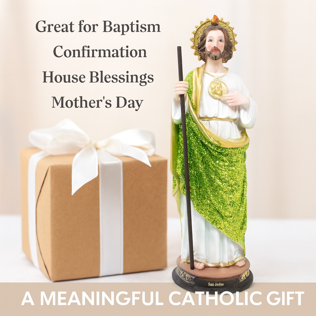 St. Jude Glitter Statue – San Judas Tadeo Resin Catholic Figurine