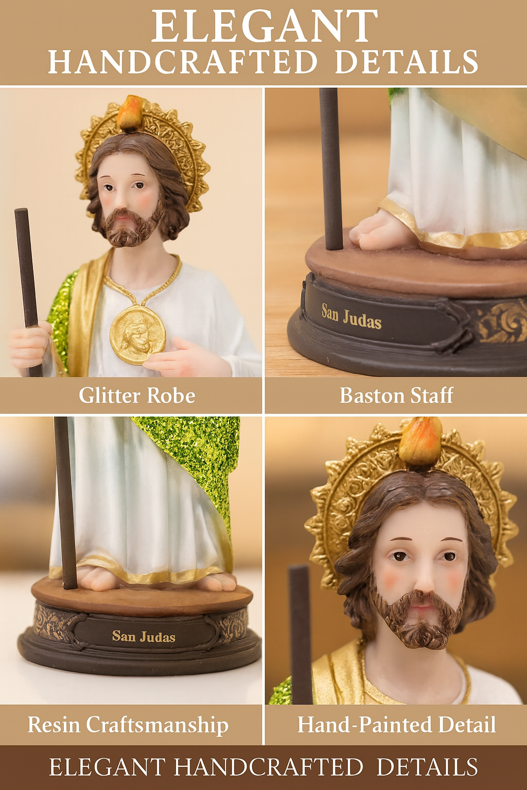 St. Jude Glitter Statue – San Judas Tadeo Resin Catholic Figurine