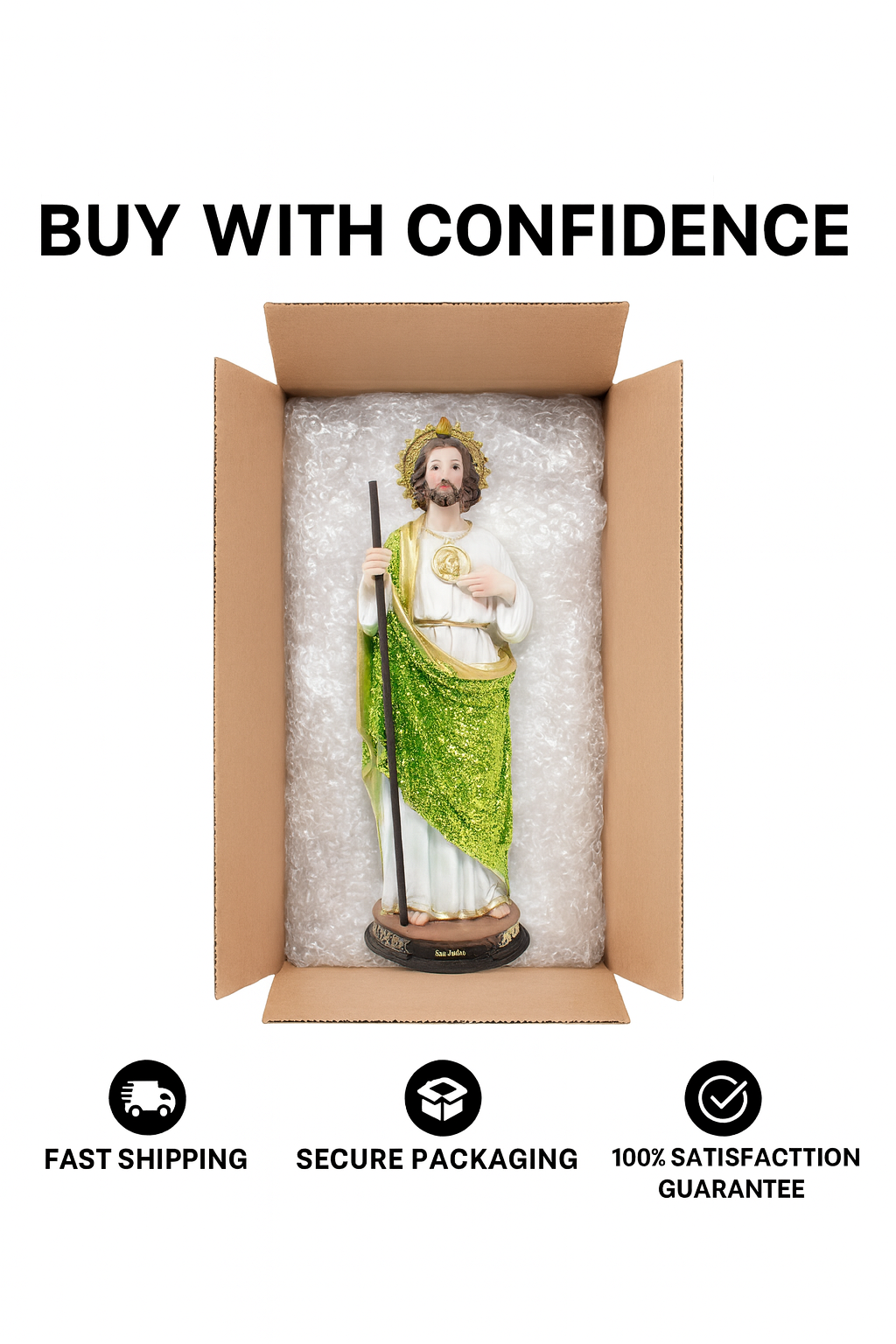 St. Jude Glitter Statue – San Judas Tadeo Resin Catholic Figurine
