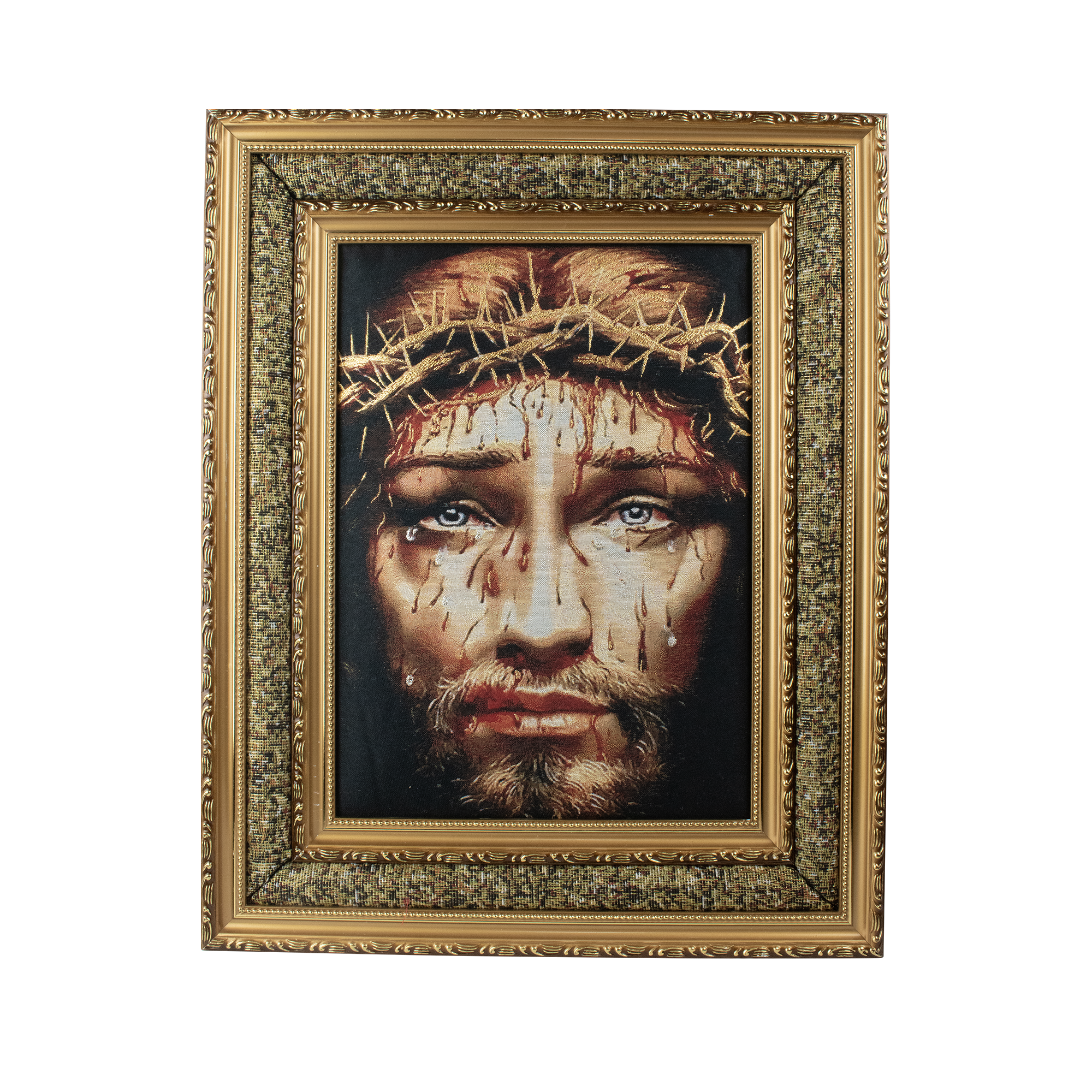 Mrcjsales: Face of Jesus Cloth Frame | Golden Double Frame | Religious Home Decor | Spanish Name: Cristo Rostro | Gift for Loved Ones