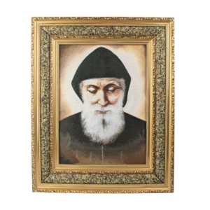 Mrcjsales: Saint Charbel Cloth Frame | Golden Double Frame | Religious Wall Art | San Charbel | Perfect Gift for Loved Ones | Elegant Home Decor