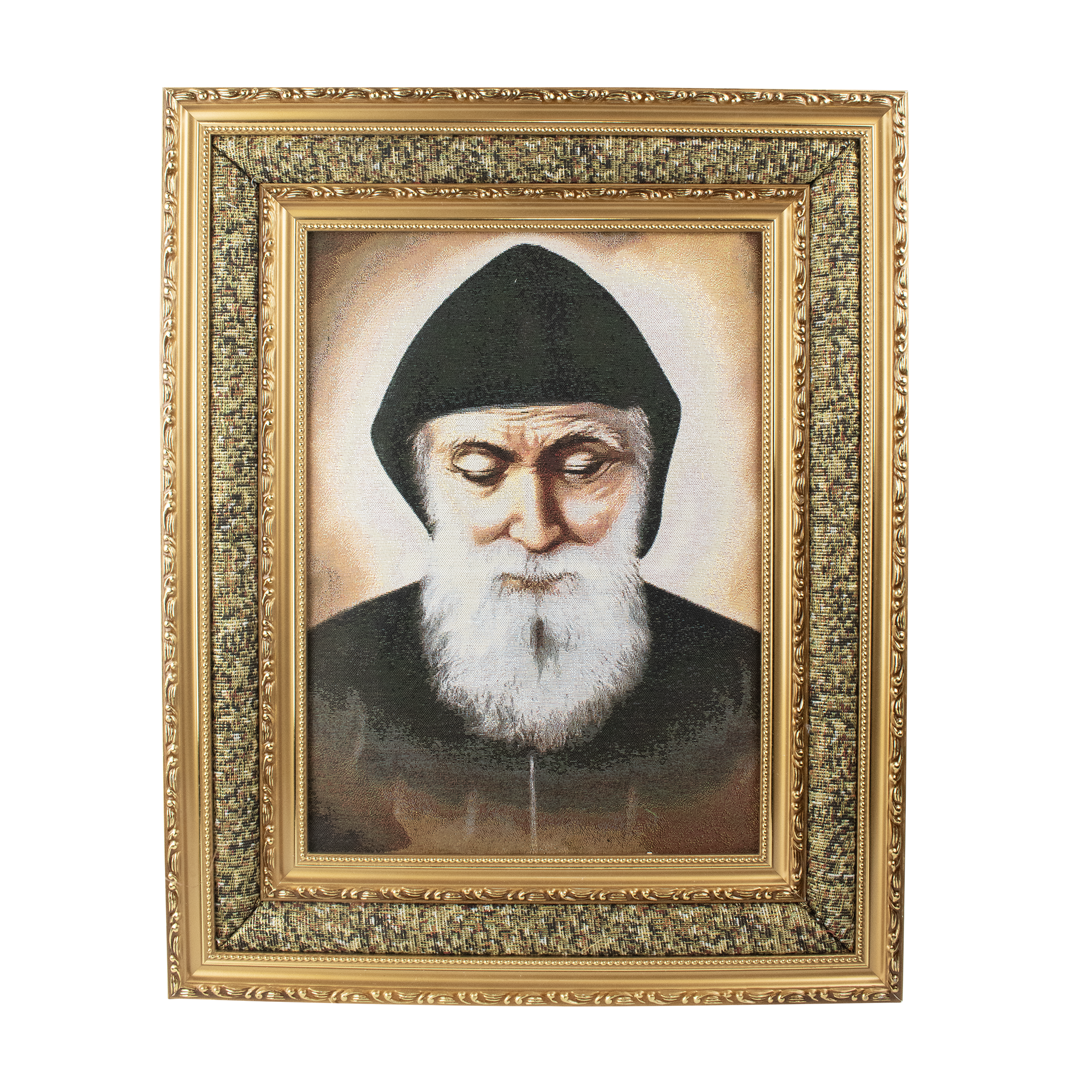 Mrcjsales: Saint Charbel Cloth Frame | Golden Double Frame | Religious Wall Art | San Charbel | Perfect Gift for Loved Ones | Elegant Home Decor