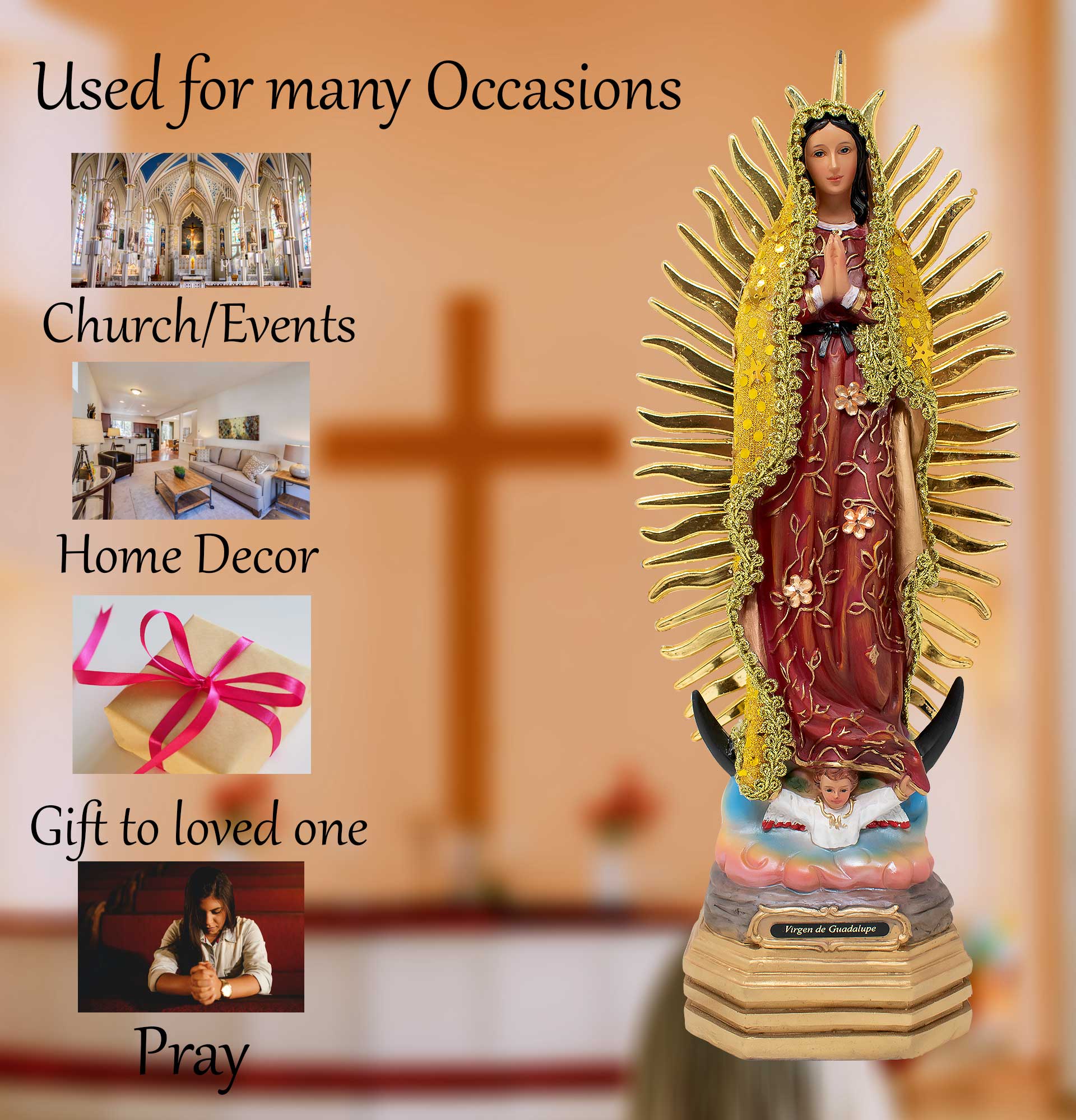 MrcjSales - Our Lady of Guadalupe Yellow Dress Statue | Resin Material | Multiple Sizes | Detailed Quality | Perfect for Home Decor, Gifts, and Celebrations