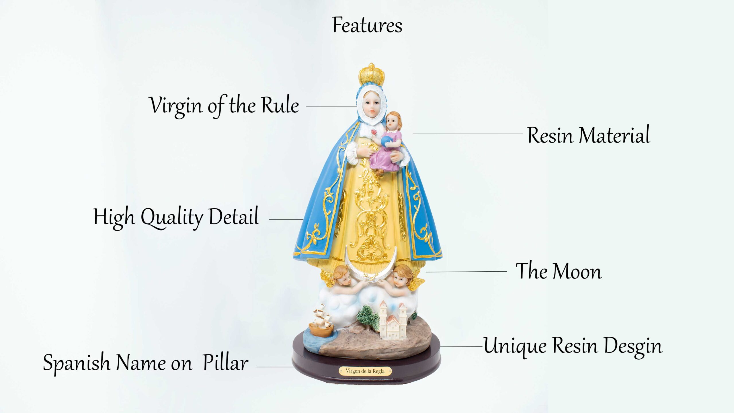 MrcjSales - Virgin of the Rule Statue | Resin Material | Multiple Sizes | Ideal for Home, Church, Celebrations | Religious Gift