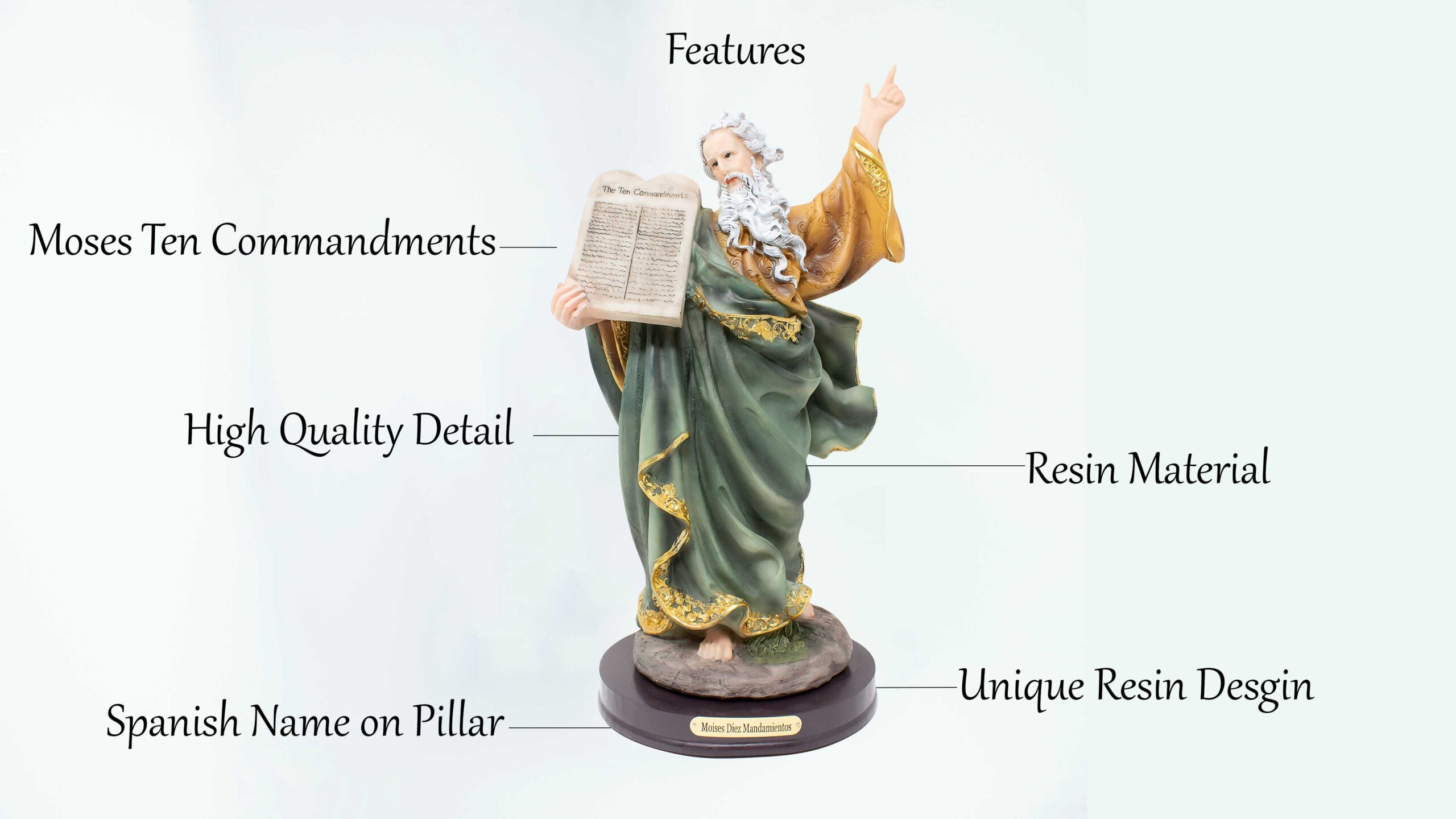 MrcjSales - Moses 10 Commandments Statue | Resin Material | Multiple Sizes| Perfect for Church, Home Decor, Gifts | Inspire Faith and Reverence