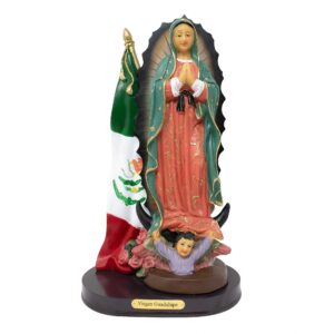 MrcjSales - Our Lady of Guadalupe w/ Mexican Flag Statues | Multiple Sizes | High-Quality Resin | Perfect for Churches, Home Decor, Gifts