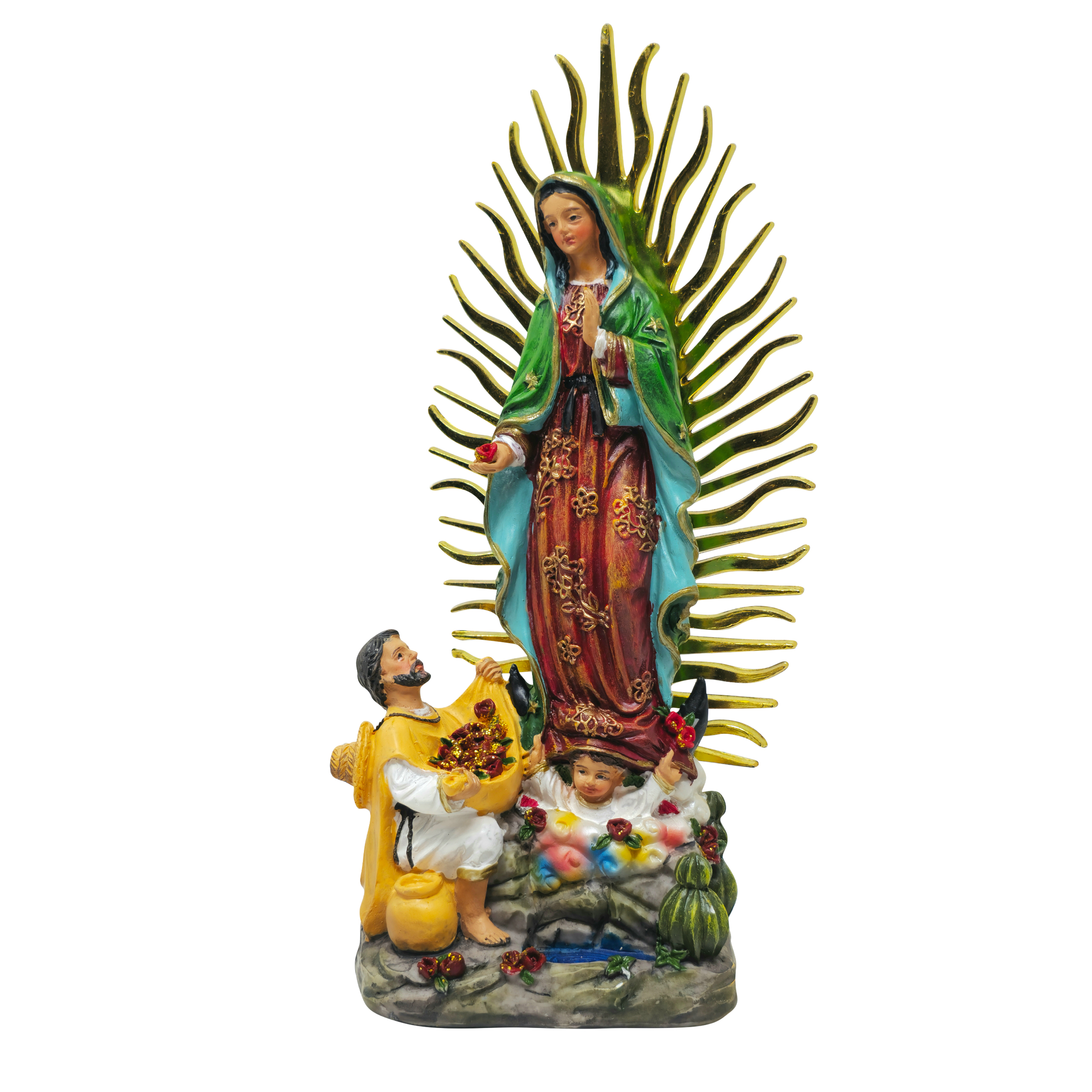 MrcjSales - Our Lady of Guadalupe with Juan Diego Statue | Virgen de Guadalupe con Juan Diego | Multiple Sizes | High-Quality Resin Craft