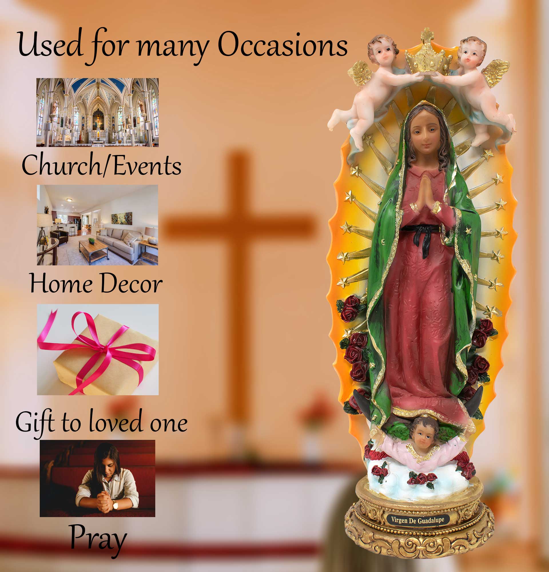 MrcjSales - Our Lady of Guadalupe w/ Baby Angels Statue | Multiple Sizes, Resin Craftsmanship |Perfect for Home, Church & Gifts