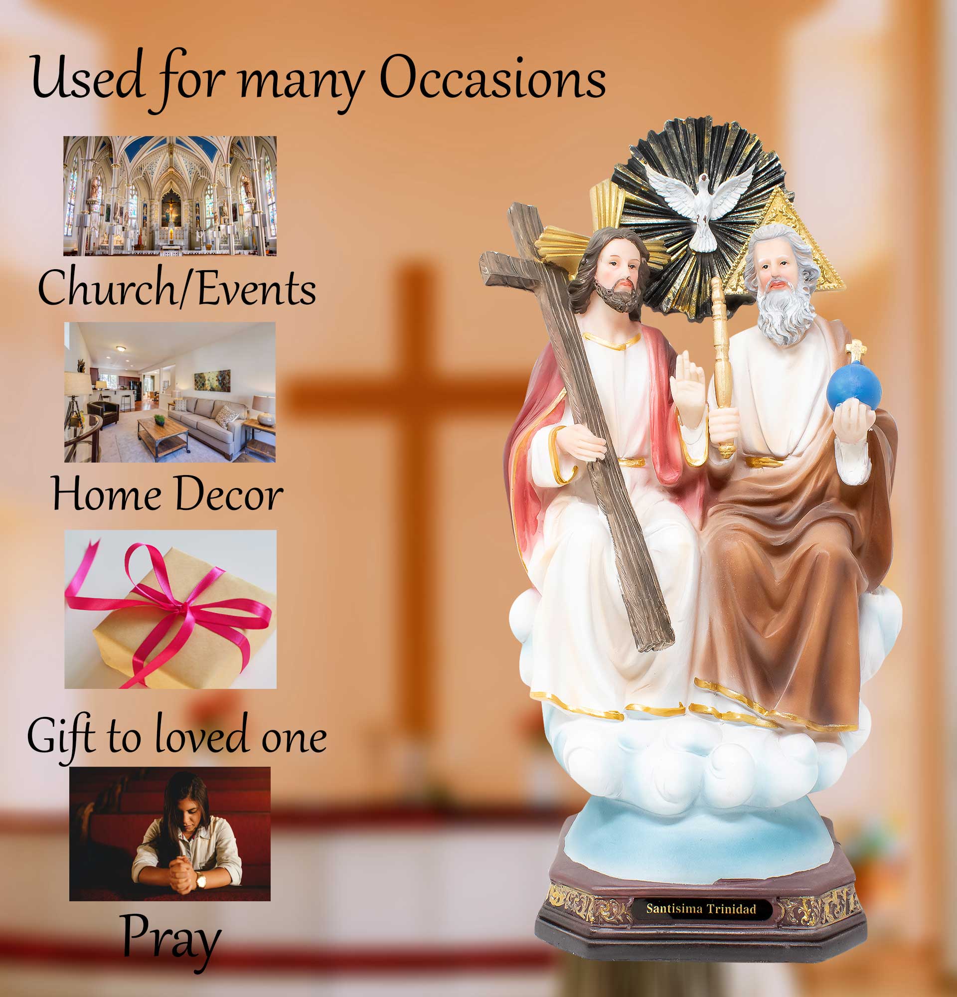 MrcjSales - The Holy Trinity Statue | Multiple Sizes | Resin Craftsmanship | Ideal for Church, Home Decor, Gifts | Santisima Trinidad