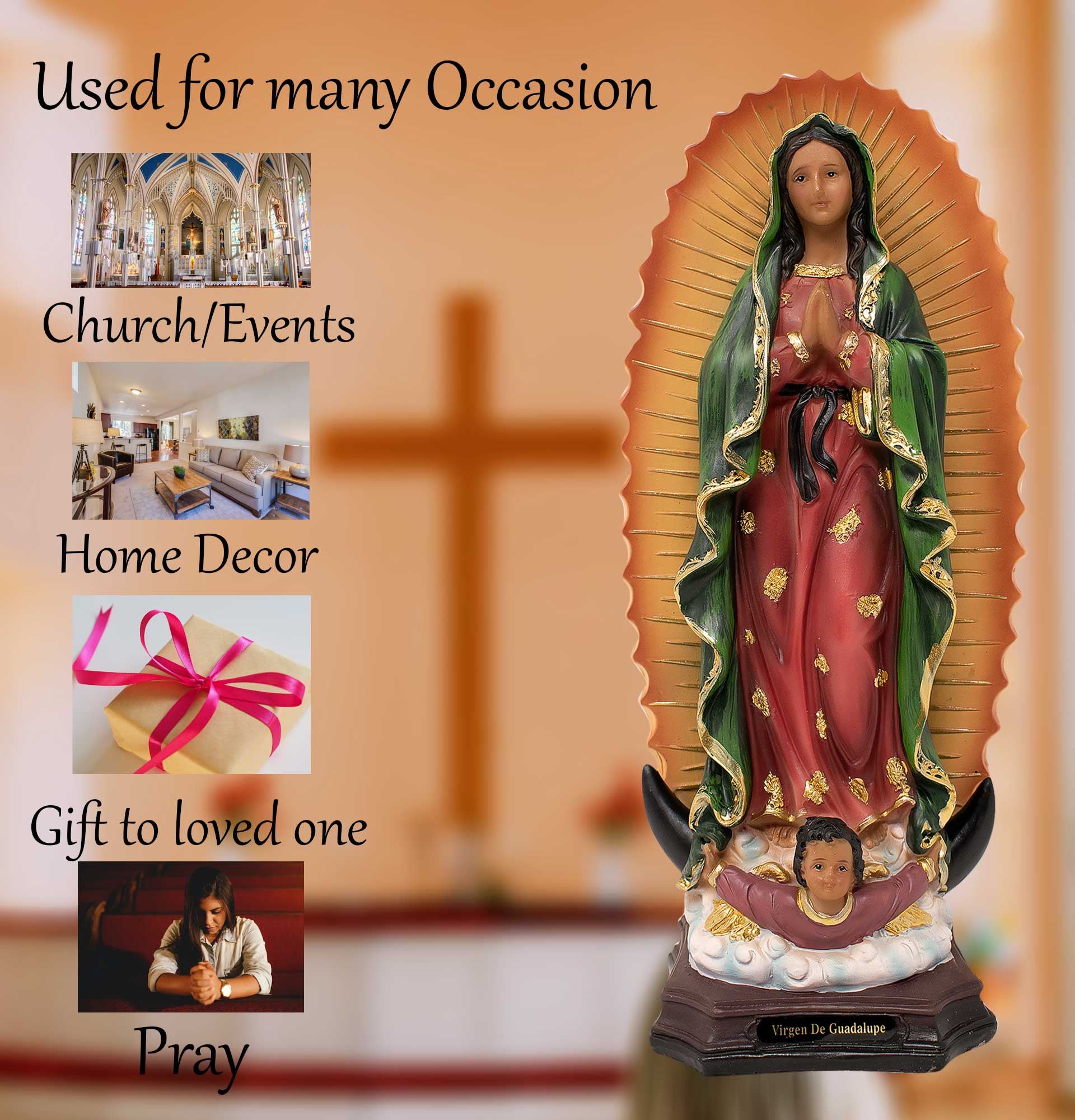 Our Lady of Guadalupe Statue, 8, 12, 16, 24 Inches, Resin, Perfect for Church, Home Decor, Religious Gift, Virgen de Guadalupe Statue mrcjsales