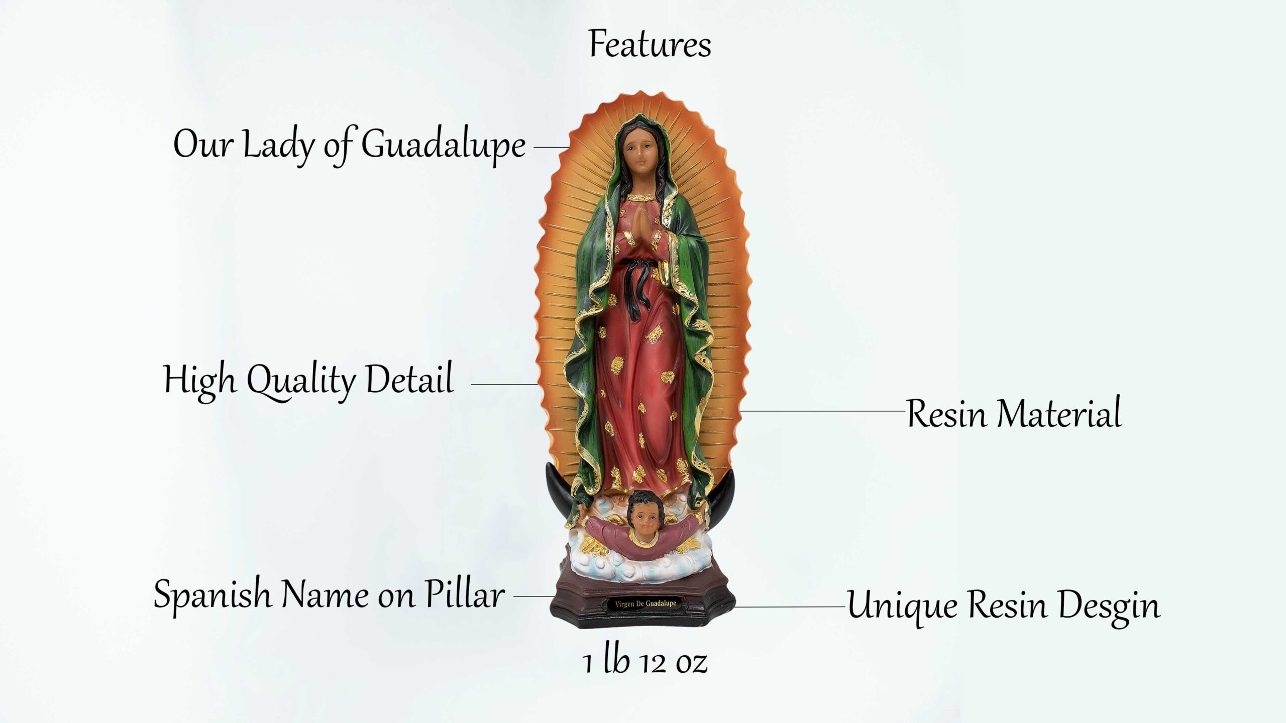 Our Lady of Guadalupe Statue, 8, 12, 16, 24 Inches, Resin, Perfect for Church, Home Decor, Religious Gift, Virgen de Guadalupe Statue mrcjsales