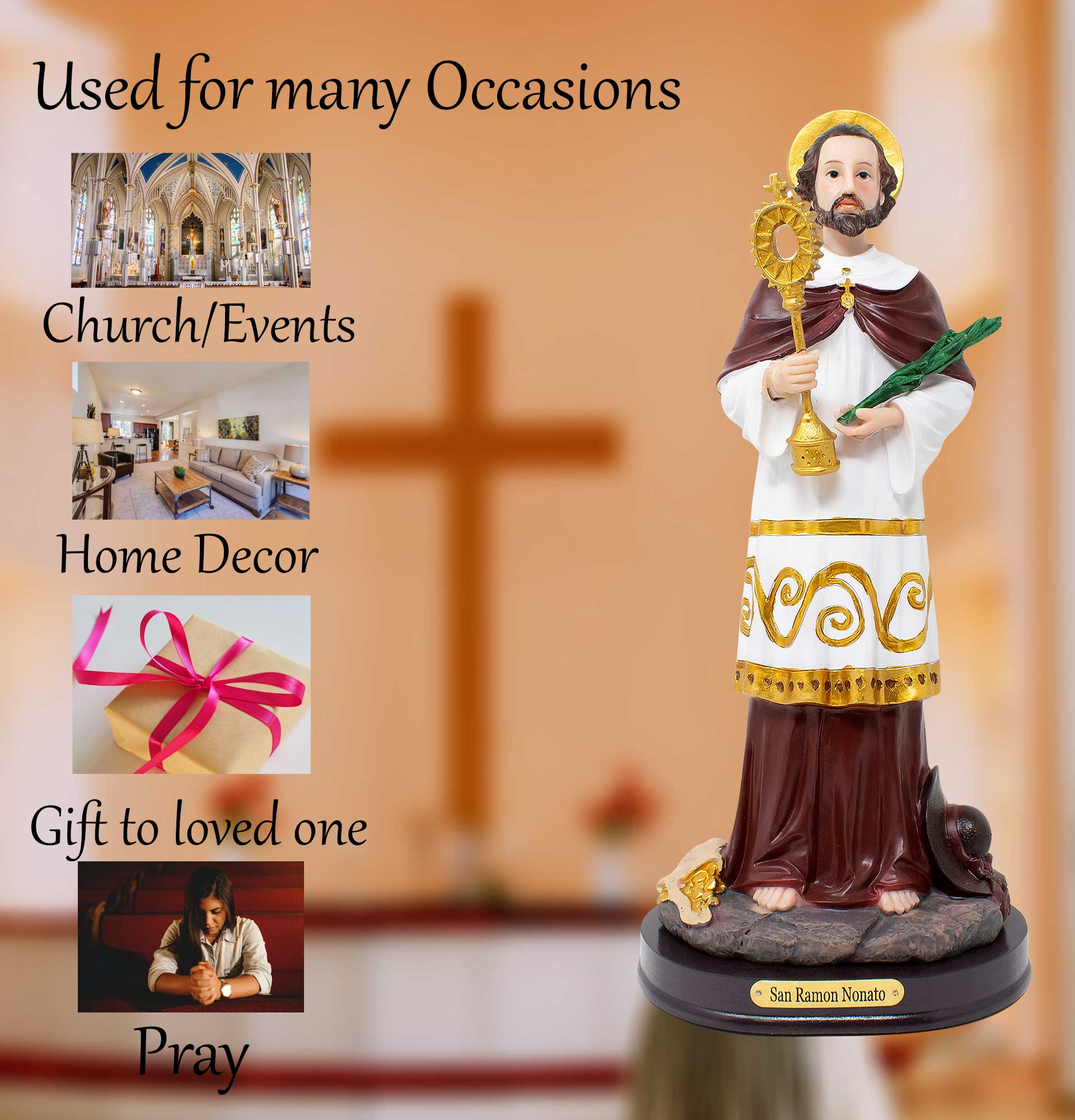 MrcjSales - Saint Ramon Nonato Statue | San Ramón Nonato | Multiple Sizes | Realistic Resin Craft | Ideal for Church, Home, Gifts