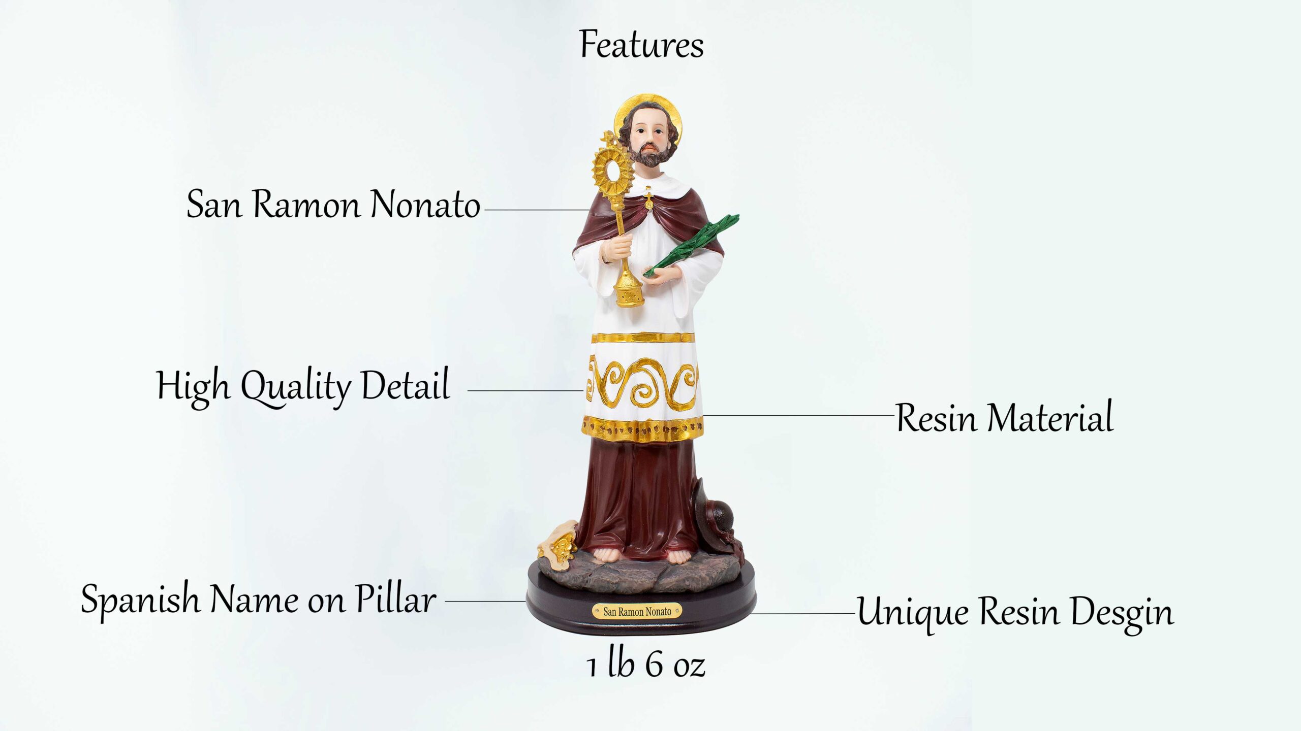 MrcjSales - Saint Ramon Nonato Statue | San Ramón Nonato | Multiple Sizes | Realistic Resin Craft | Ideal for Church, Home, Gifts