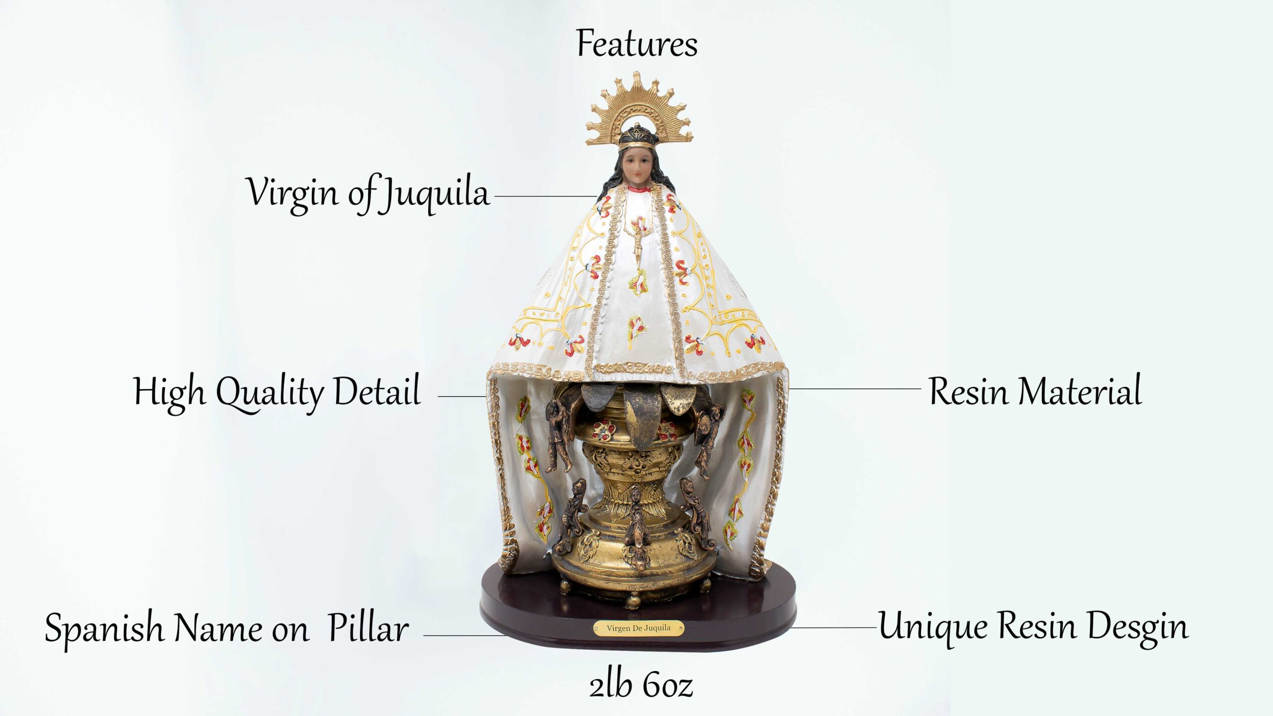 MrcjSales - Our Lady Of Juquila Statue | Virgen de Juquila | Multiple Sizes | Realistic Resin Craft | Ideal for Church, Home, Gifts