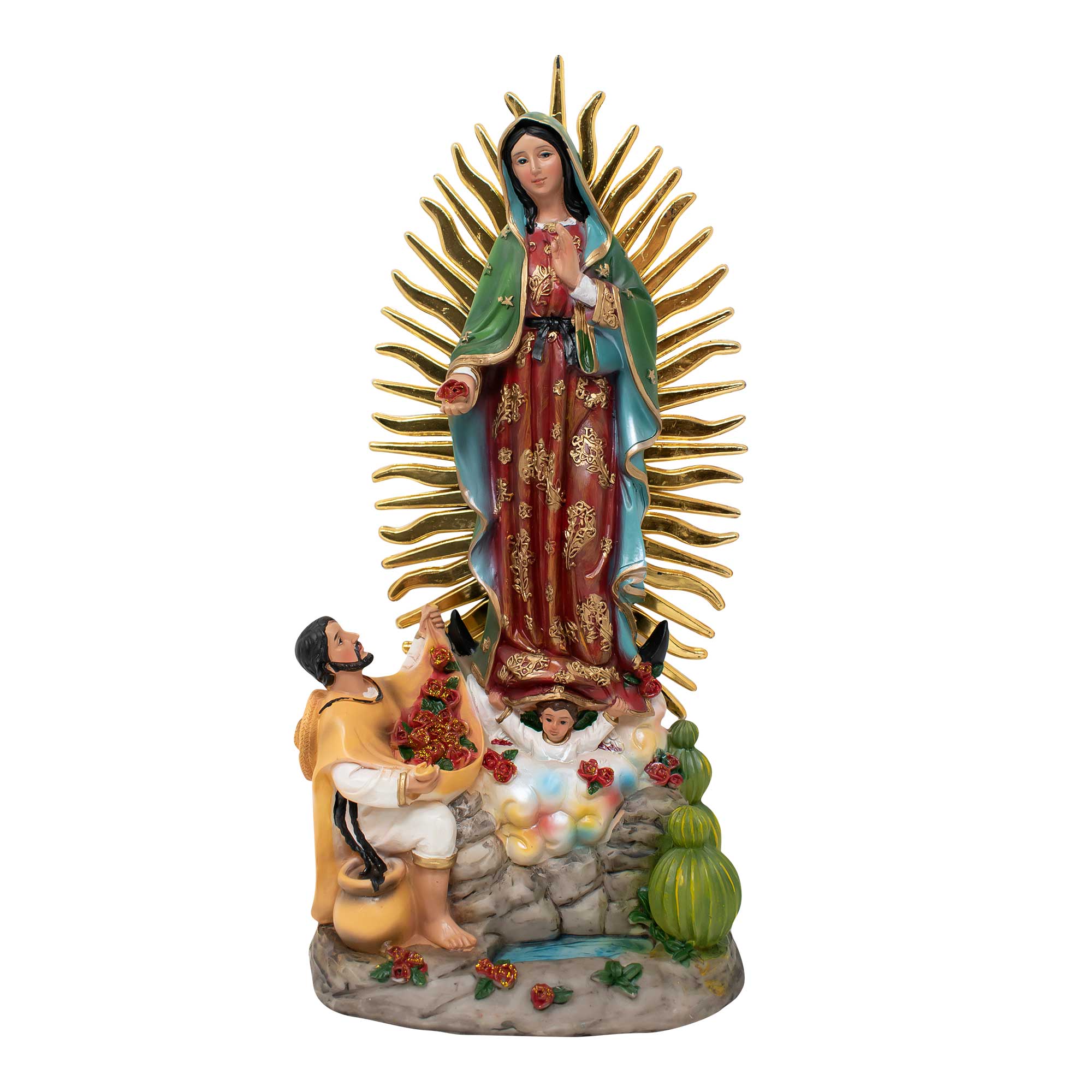 MrcjSales - Our Lady of Guadalupe with Juan Diego Statue | Virgen de Guadalupe con Juan Diego | Multiple Sizes | High-Quality Resin Craft