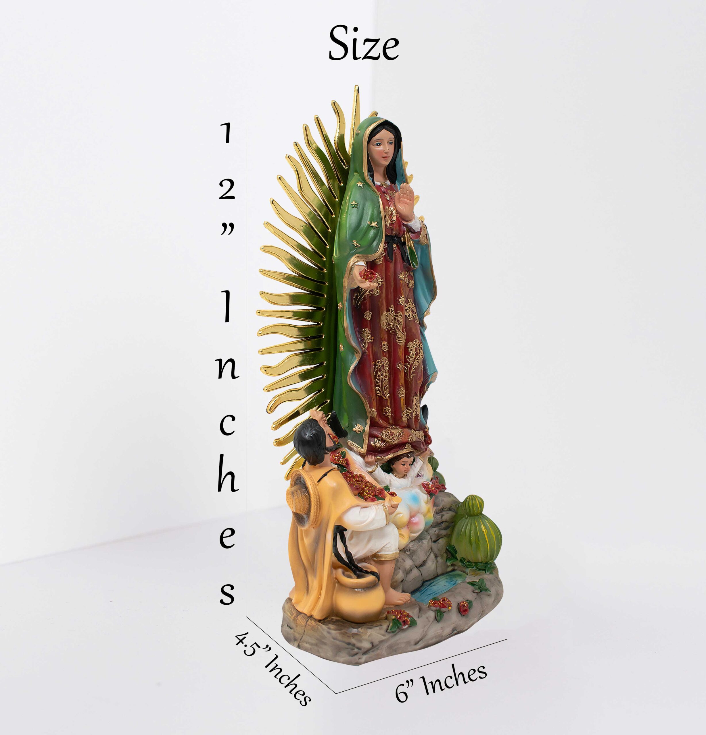 MrcjSales - Our Lady of Guadalupe with Juan Diego Statue | Virgen de Guadalupe con Juan Diego | Multiple Sizes | High-Quality Resin Craft