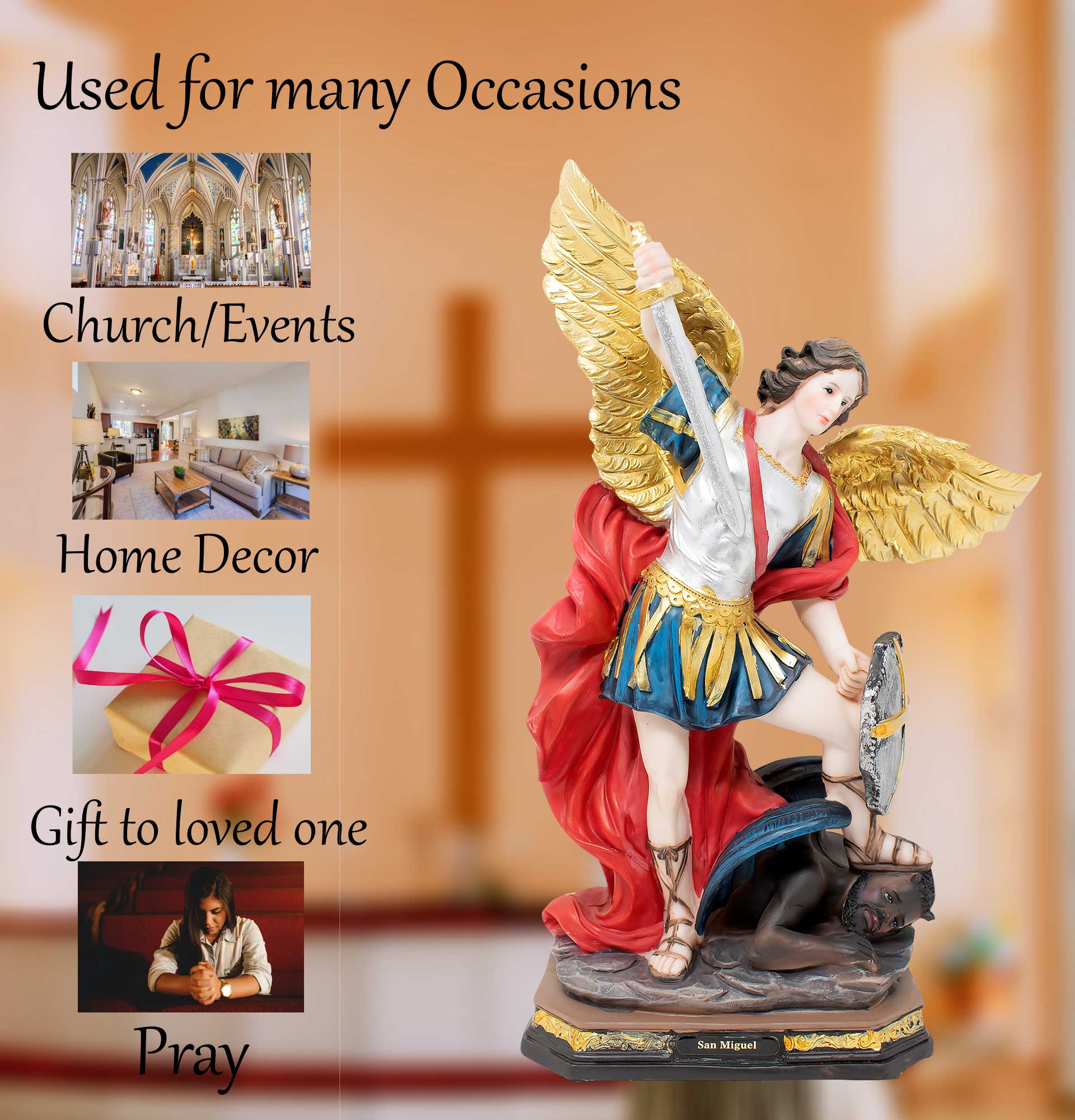 MrcjSales - Saint Michael Archangel Statue | San Miguel | Multiple Sizes | Ideal for Church, Home Decor, Gifts