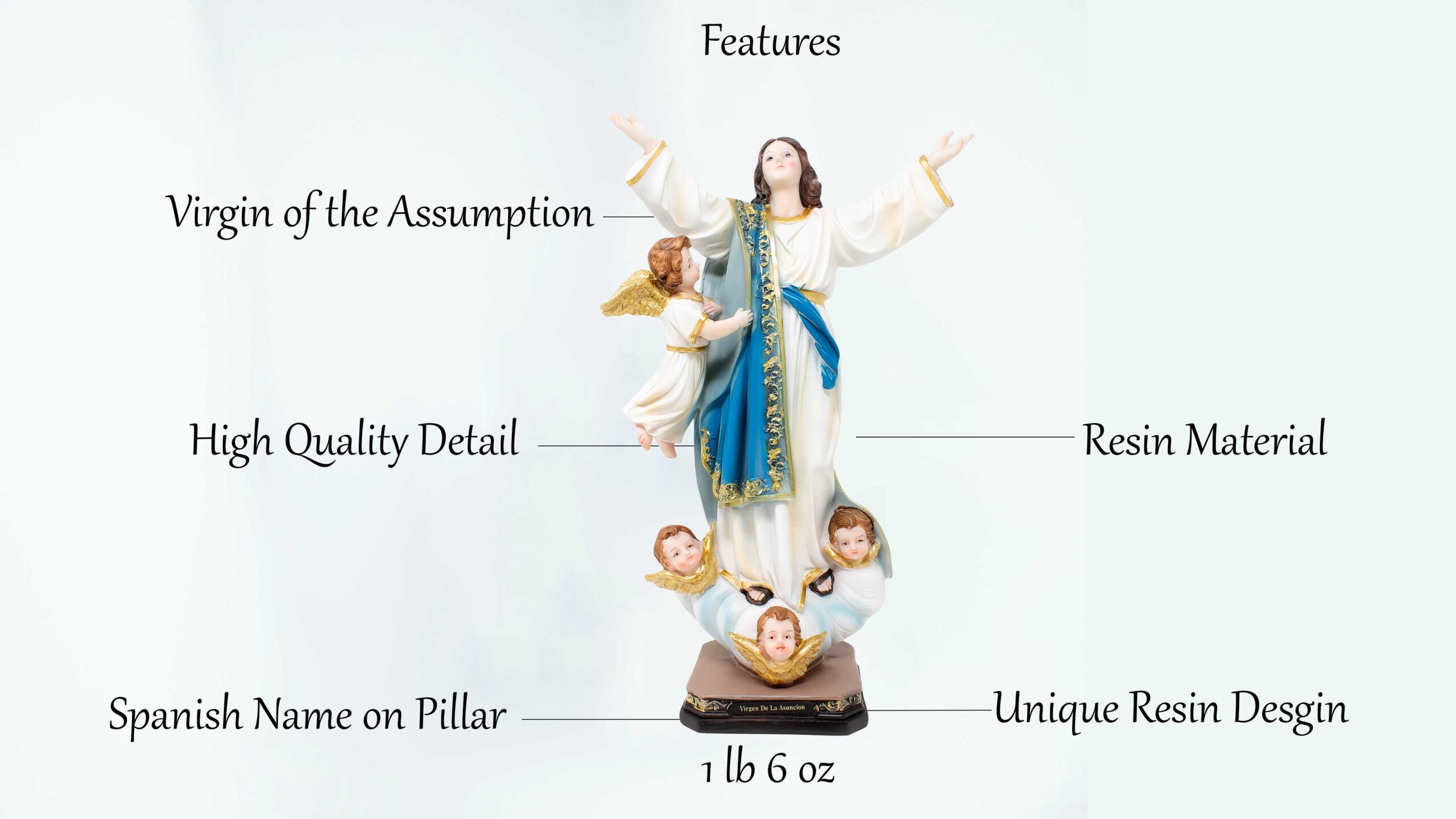 MrcjSales - Virgin of the Assumption Statue | Resin Religious Icon | Multiple Sizes | Church Decor, Home Altars | Spanish Name | Elegant & Detailed