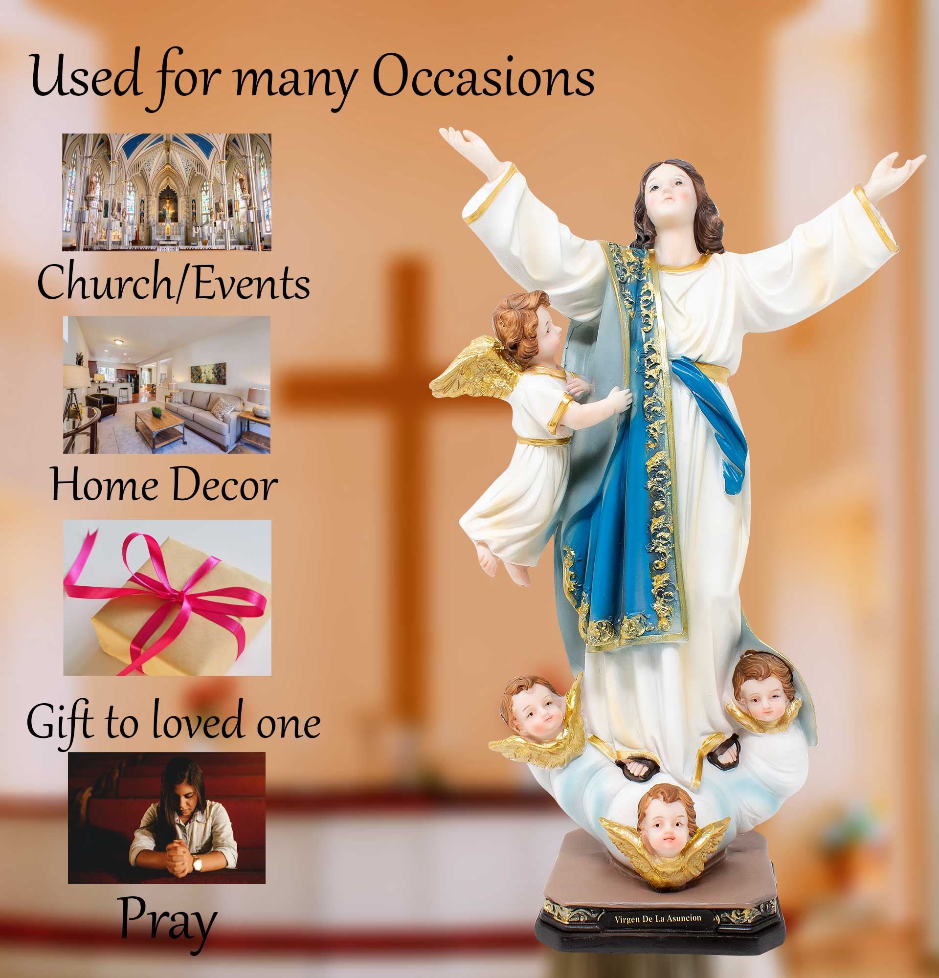 MrcjSales - Virgin of the Assumption Statue | Resin Religious Icon | Multiple Sizes | Church Decor, Home Altars | Spanish Name | Elegant & Detailed