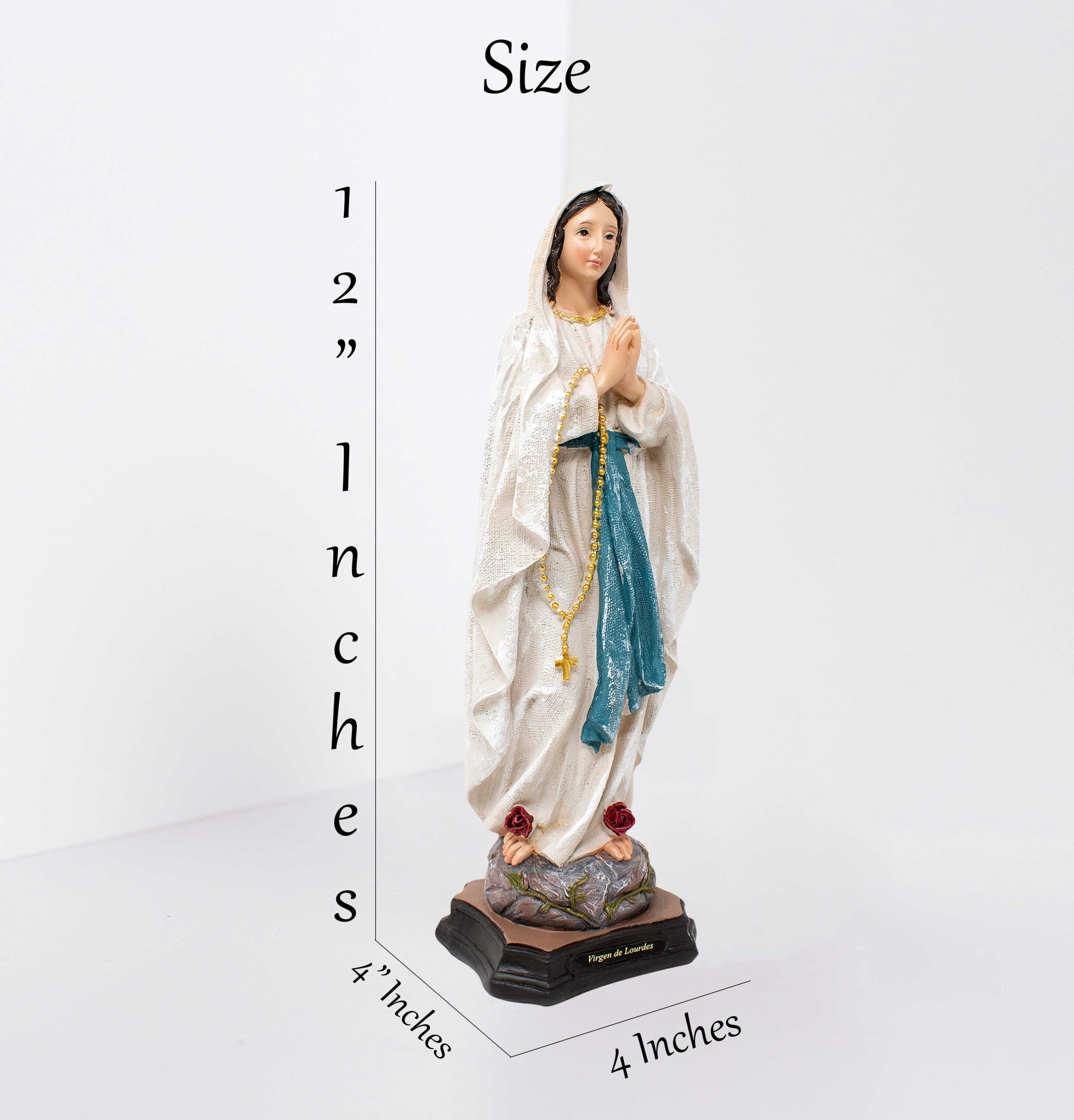 MrcjSales - Our Lady Of Lourdes Resin Statue | Multiple Sizes | Durable Religious Icon for Church, Home Decor, Altars | Spanish Name Engraved