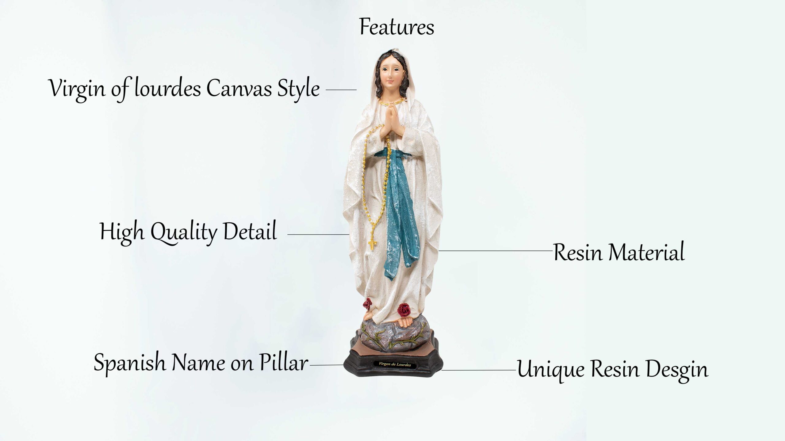 MrcjSales - Our Lady Of Lourdes Resin Statue | Multiple Sizes | Durable Religious Icon for Church, Home Decor, Altars | Spanish Name Engraved