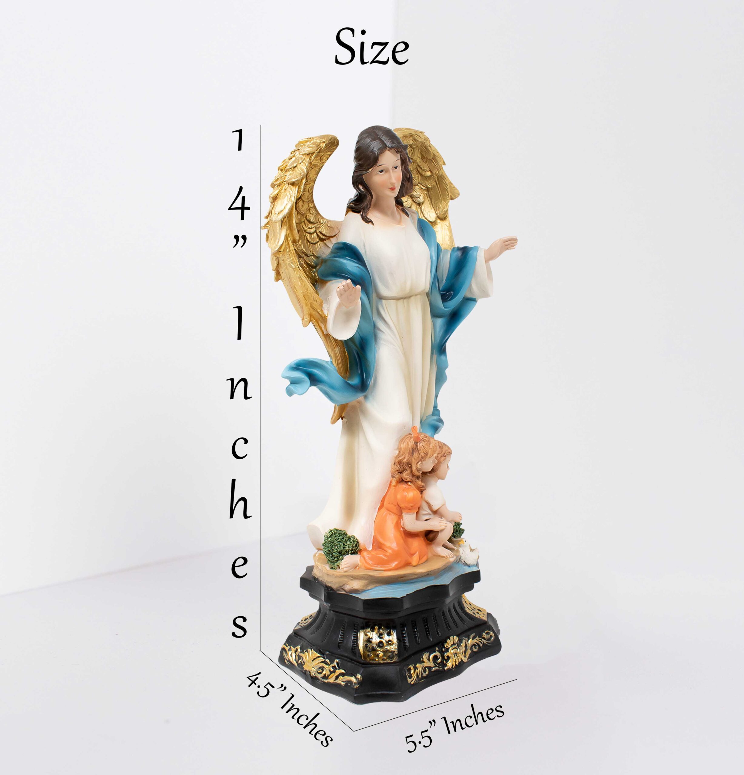 MrcjSales - Guardian Angel Resin Statue | Angel de la Guarda | Multiple Sizes | Church, Home Decor, Gifts | Spanish Name Engraved