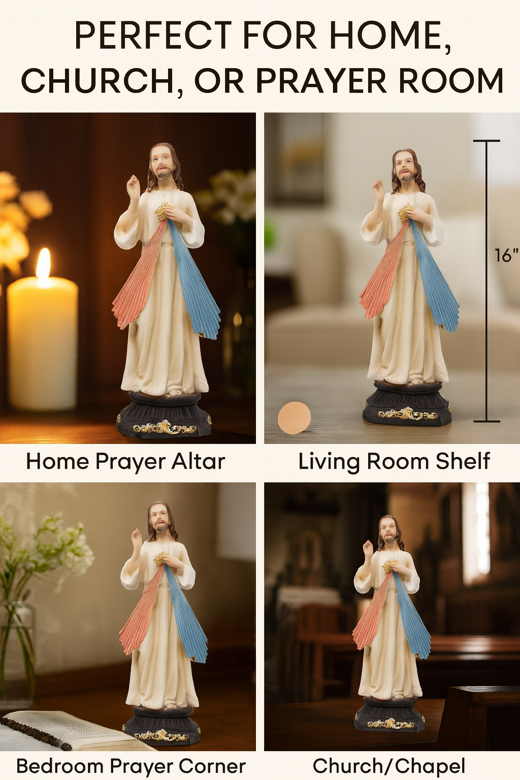 Divine Mercy Resin Statue – Estatua de la Divina Misericordia 8 inches