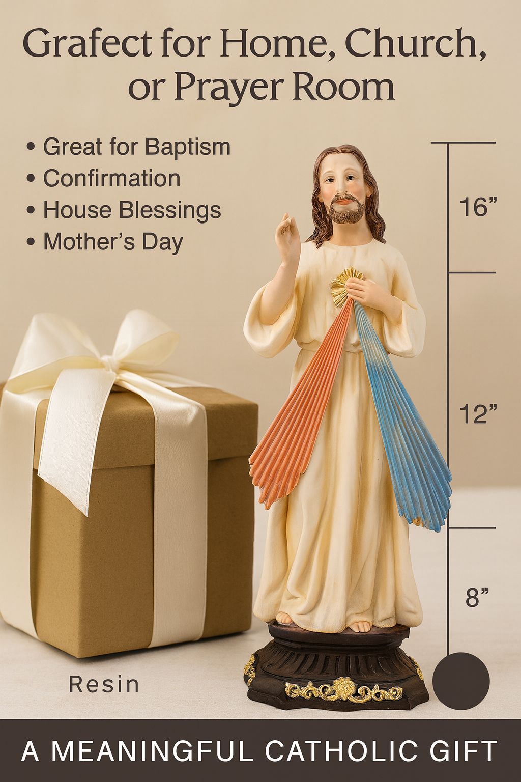 Divine Mercy Resin Statue – Estatua de la Divina Misericordia 8 inches
