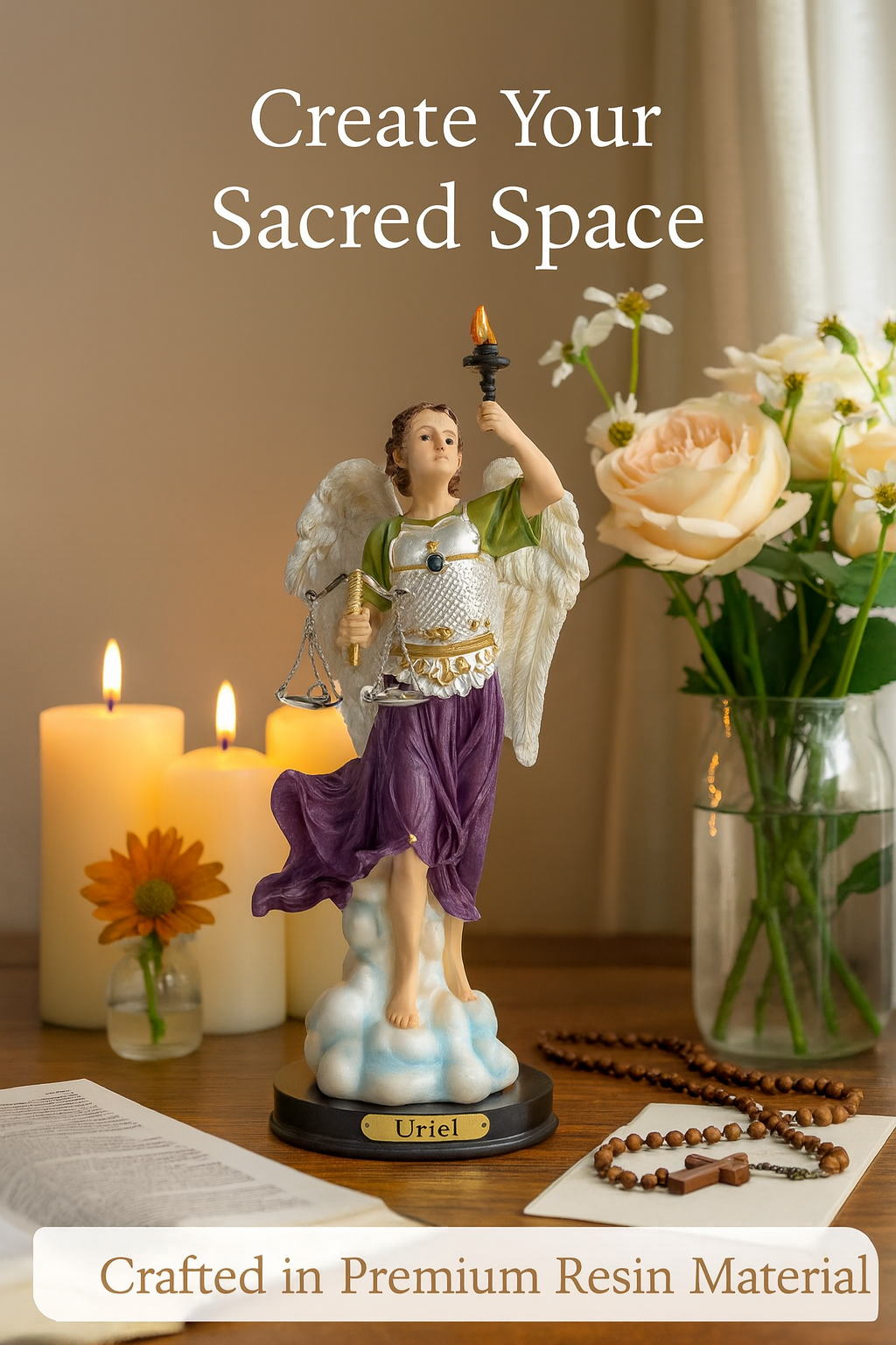 Archangel Uriel Resin Statue – Estatua del Arcángel de la Uriel