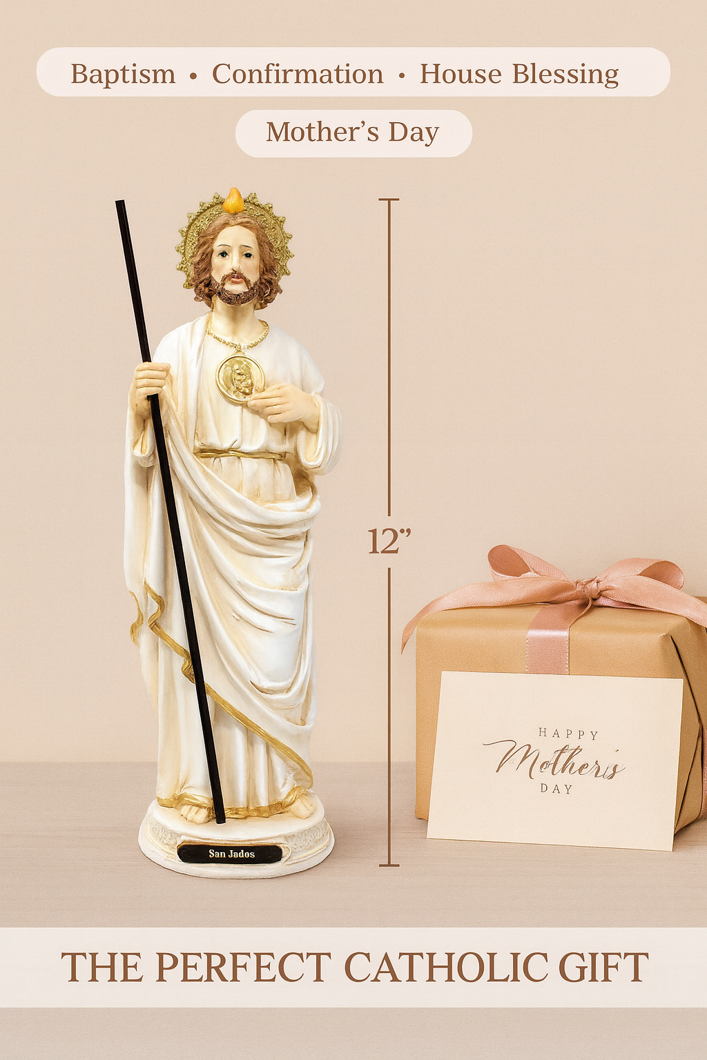 Saint Jude White Resin Statue – San Judas Tadeo Catholic Figurine