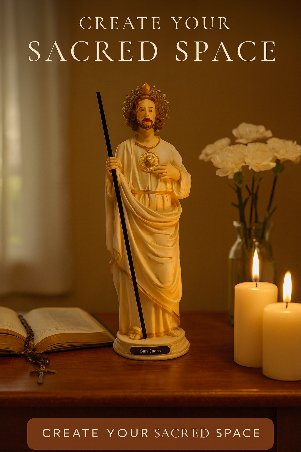 Saint Jude White Resin Statue – San Judas Tadeo Catholic Figurine