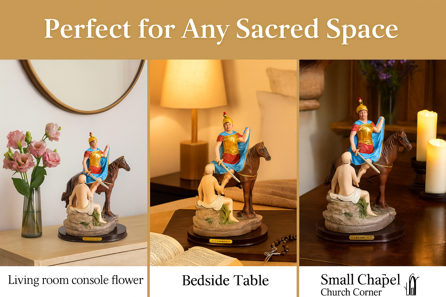 Saint Martin Caballero Statue | Estatua de San Martín Caballero – Resin Catholic Figurine in 8" & 12" Sizes