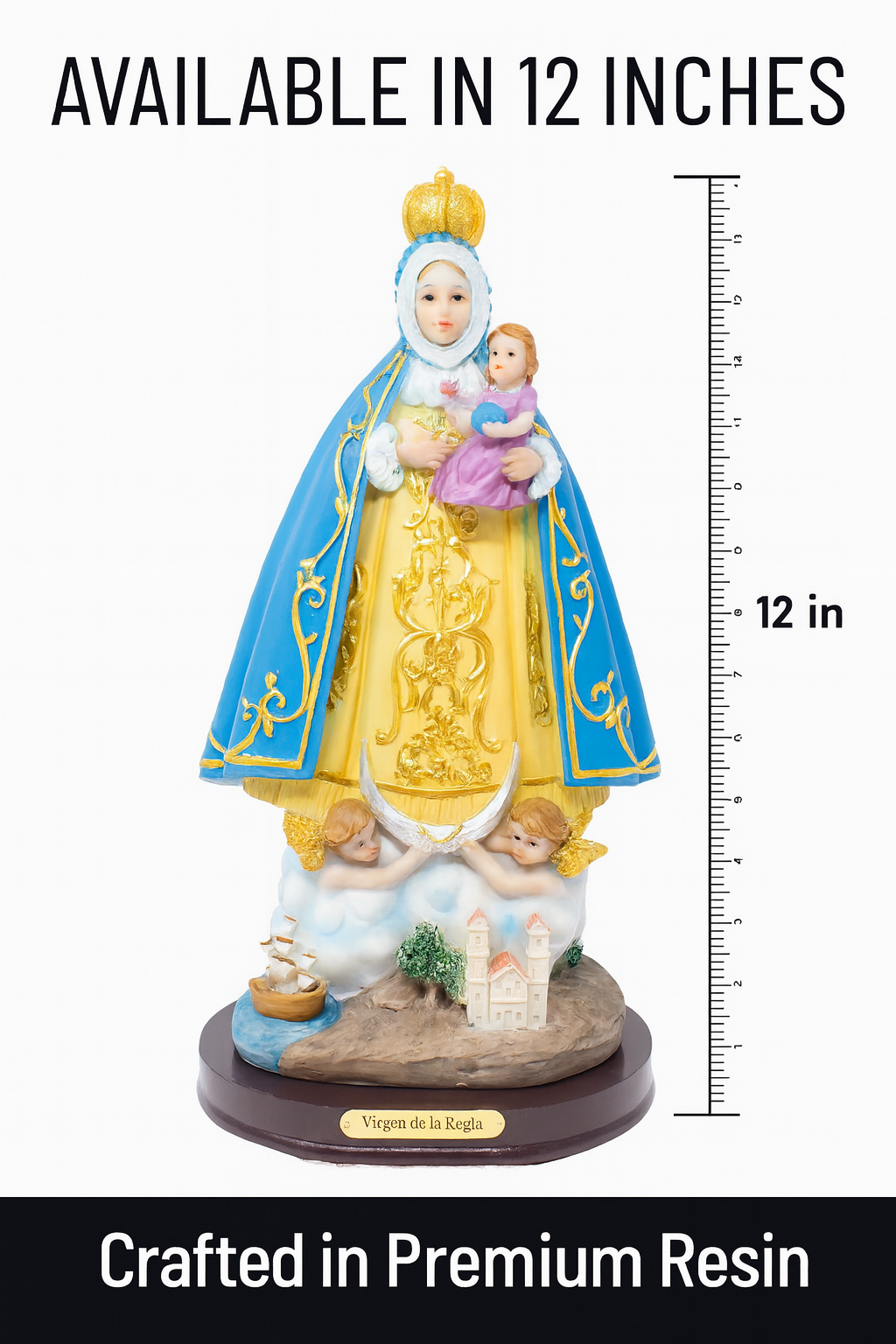 Virgin of the Rule Statue / Estatua de la Virgen de la Regla – 12" Resin Catholic Figurine – Marian Devotion – Religious Decor for Home, Church & Gifts