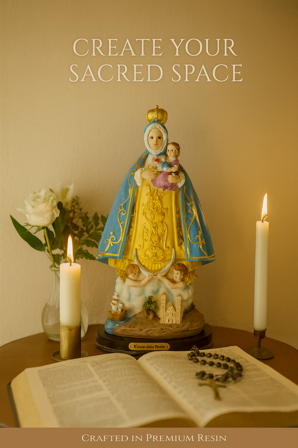 Virgin of the Rule Statue / Estatua de la Virgen de la Regla – 12" Resin Catholic Figurine – Marian Devotion – Religious Decor for Home, Church & Gifts