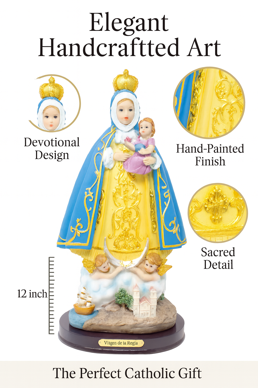 Virgin of the Rule Statue / Estatua de la Virgen de la Regla – 12" Resin Catholic Figurine – Marian Devotion – Religious Decor for Home, Church & Gifts