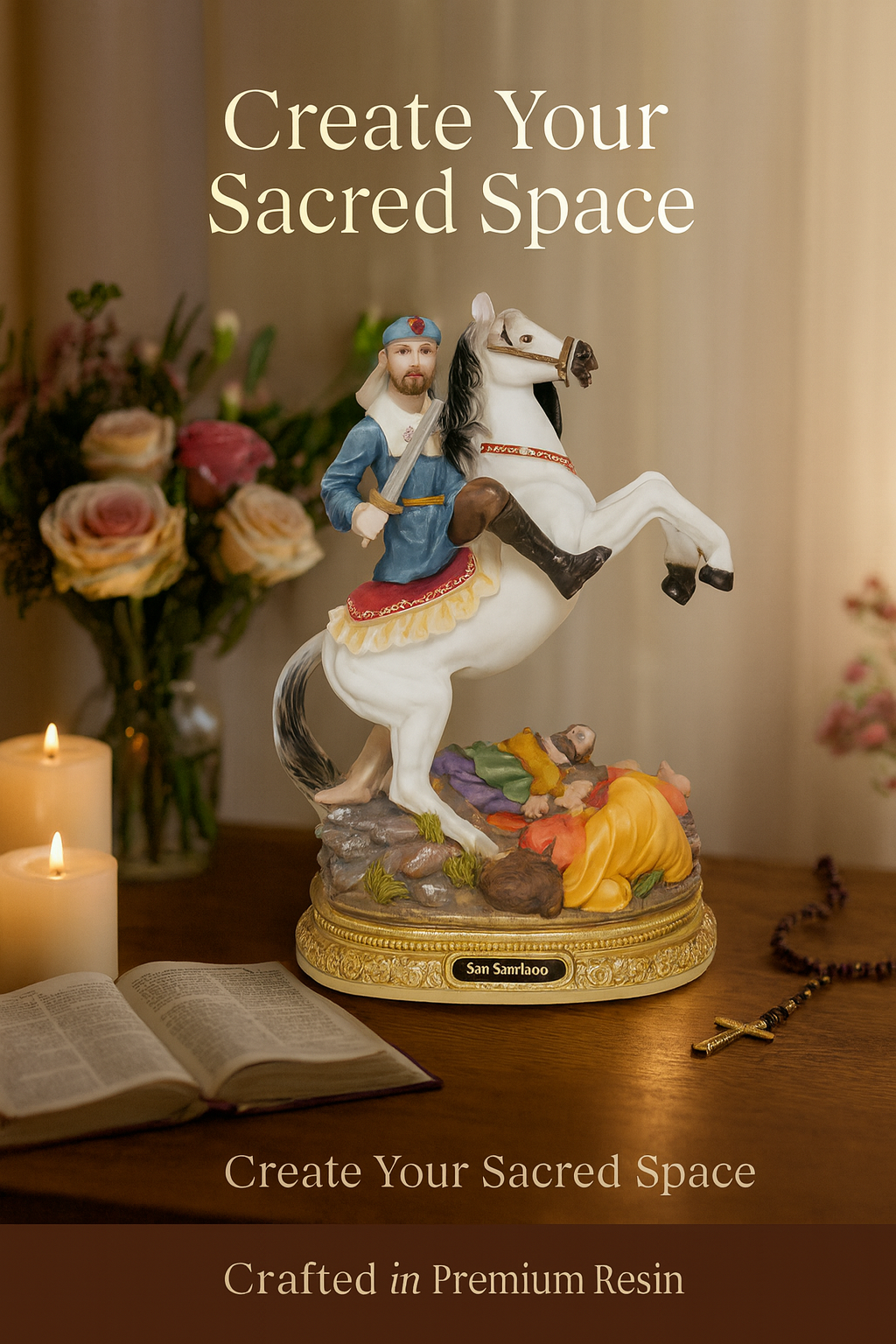 Saint James Statue / Estatua de San Santiago – Resin Catholic Figurine in 8" & 12" Sizes – Apostle & Patron